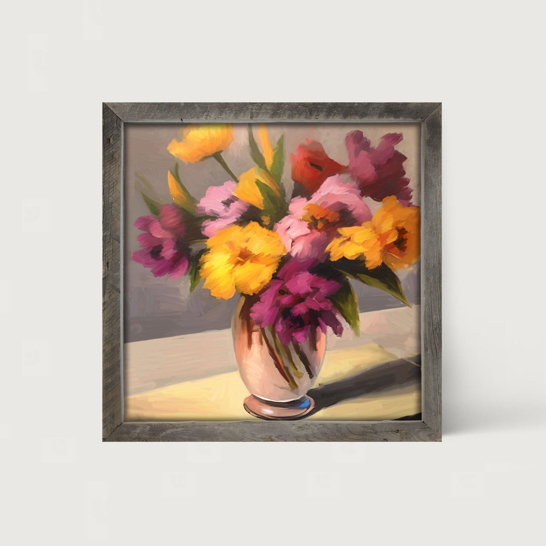 Glass Vase with Yellow and Pink Flowers - Framed Art