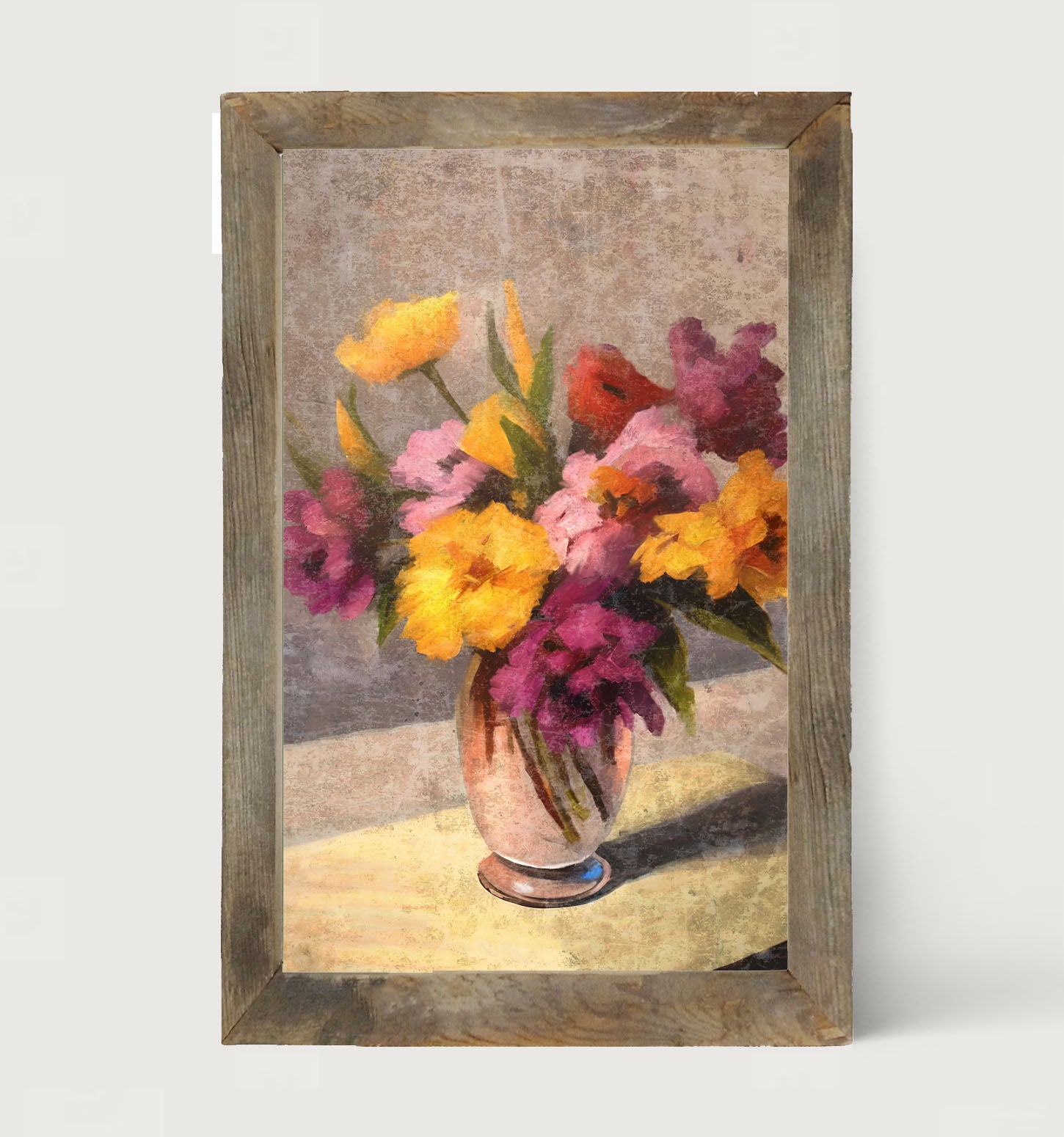 Glass Vase with Yellow and Pink Flowers - Framed Art