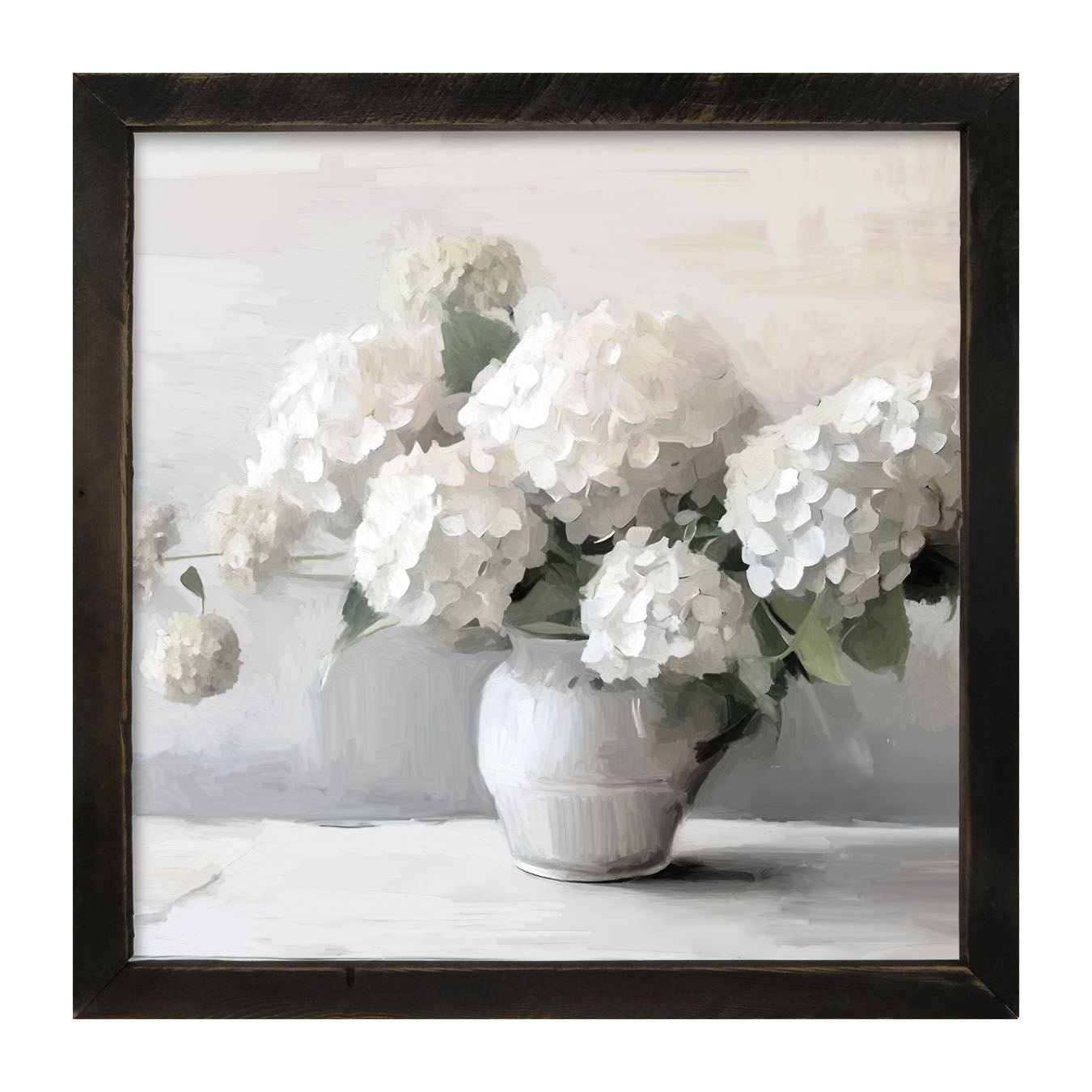 White Vase of Hydrangeas - Framed art