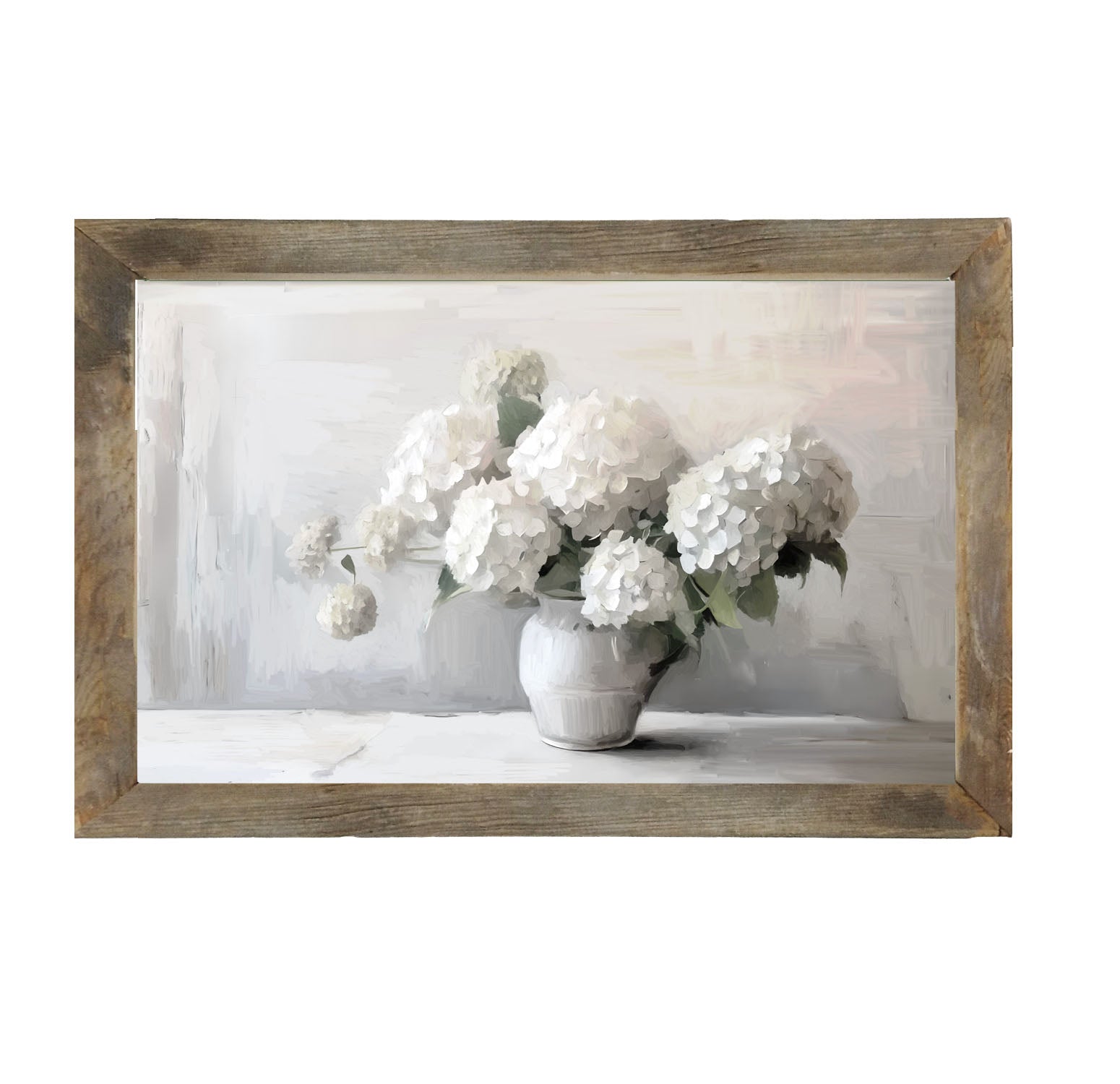 White Vase of Hydrangeas - Framed art