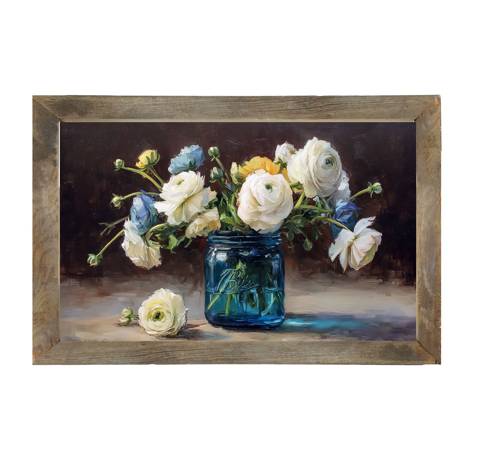 Mason Jar with Blue and White Flowers - Framed Art