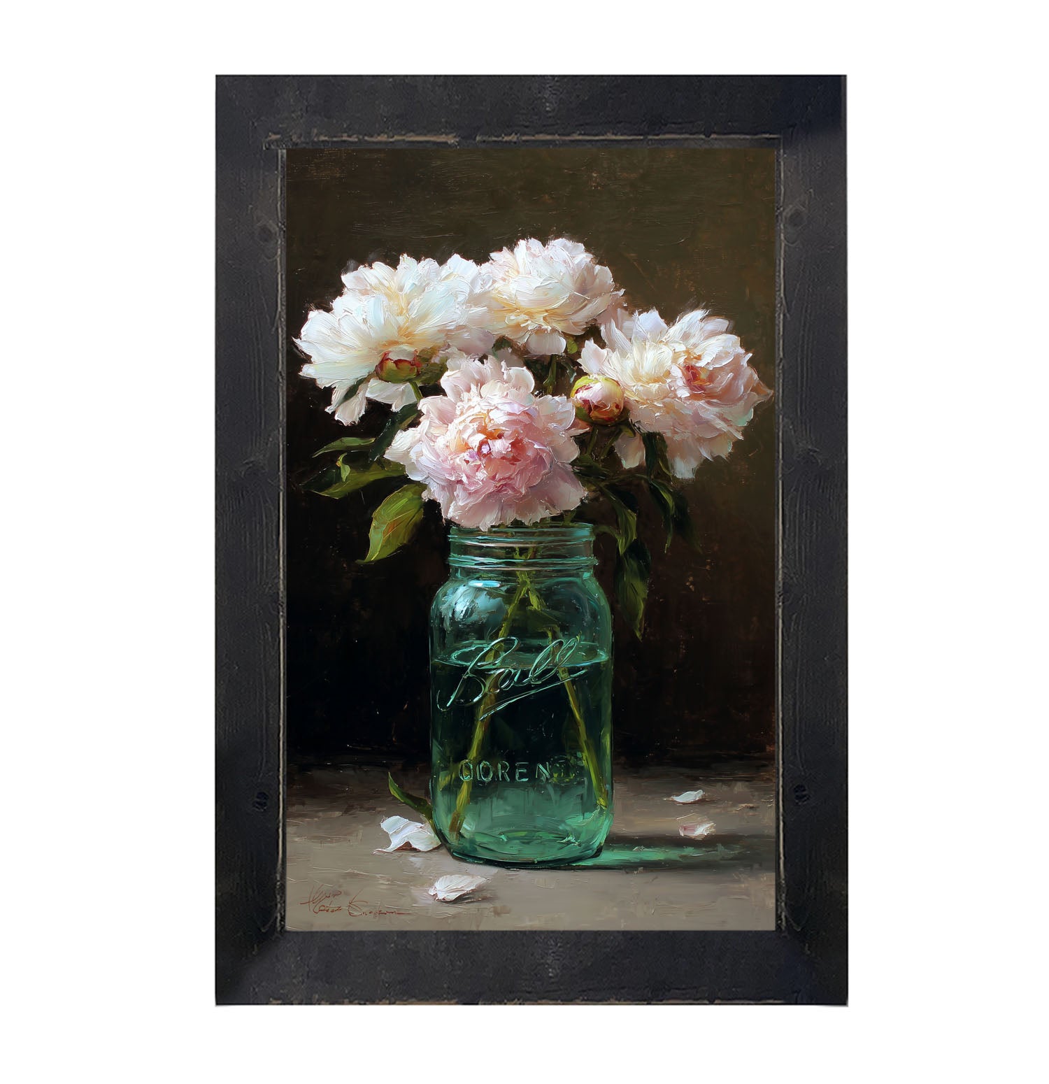 Mason Jar with Pink Flowers - Framed Art