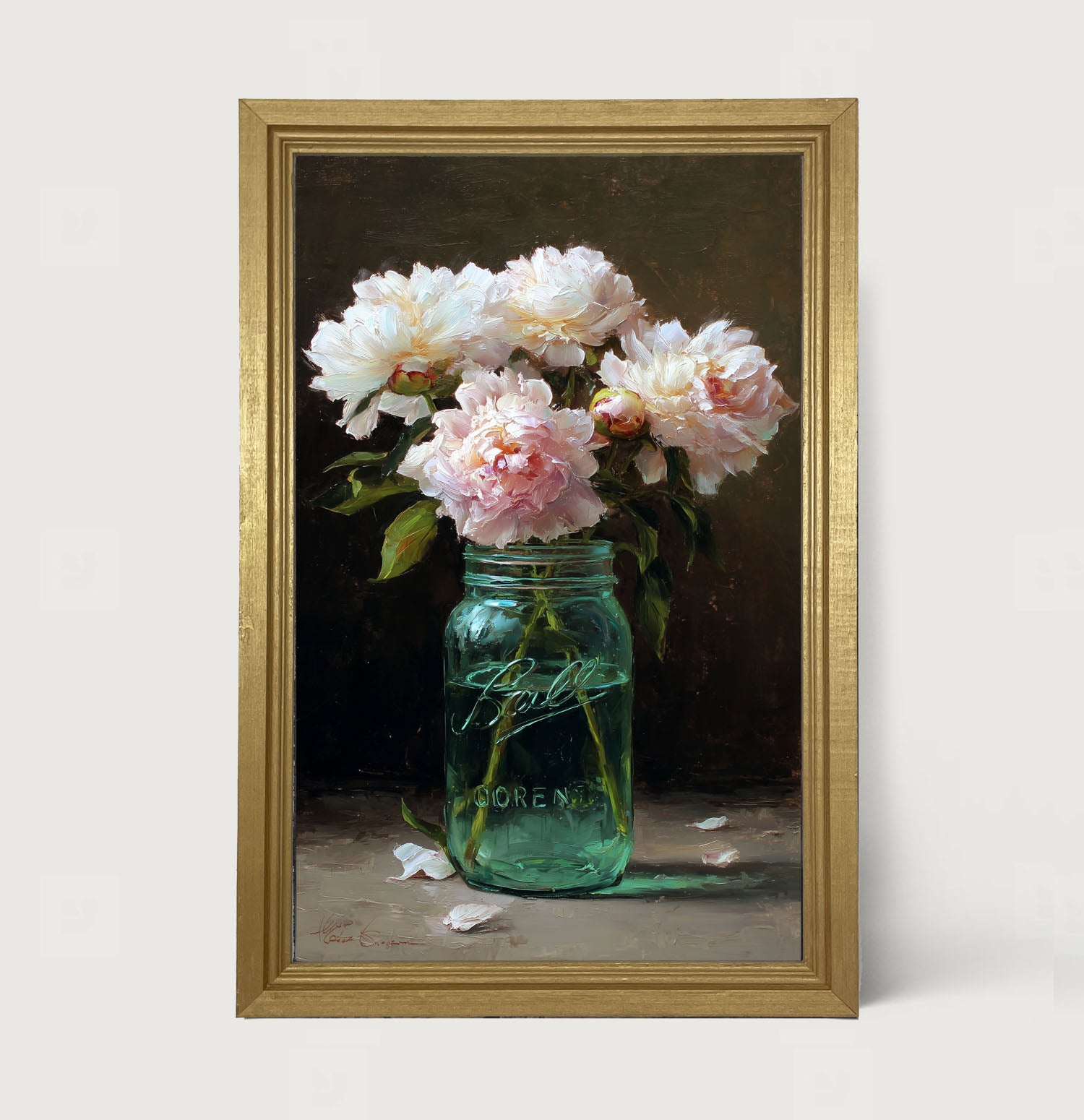 Mason Jar with Pink Flowers