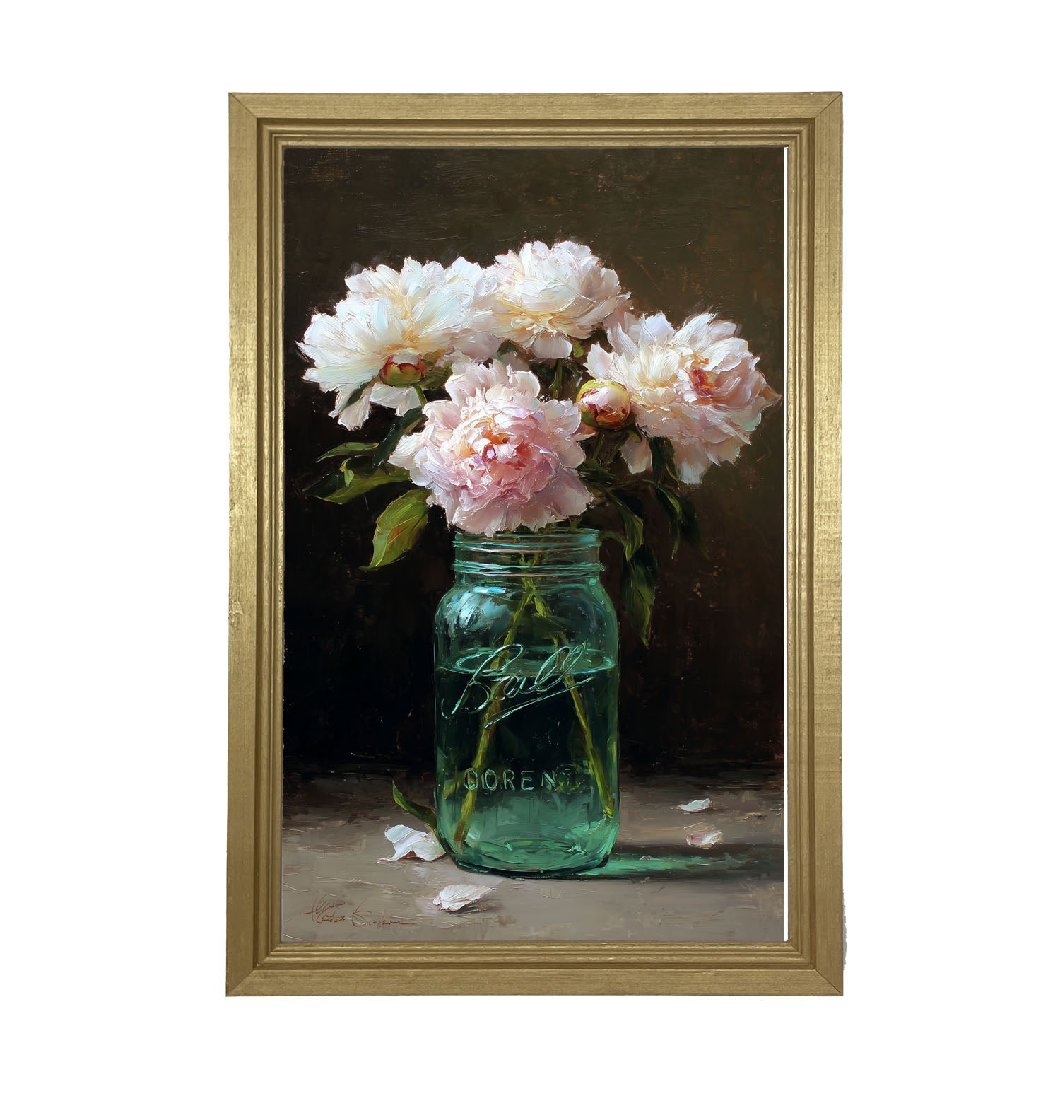 Mason Jar with Pink Flowers - Framed Art