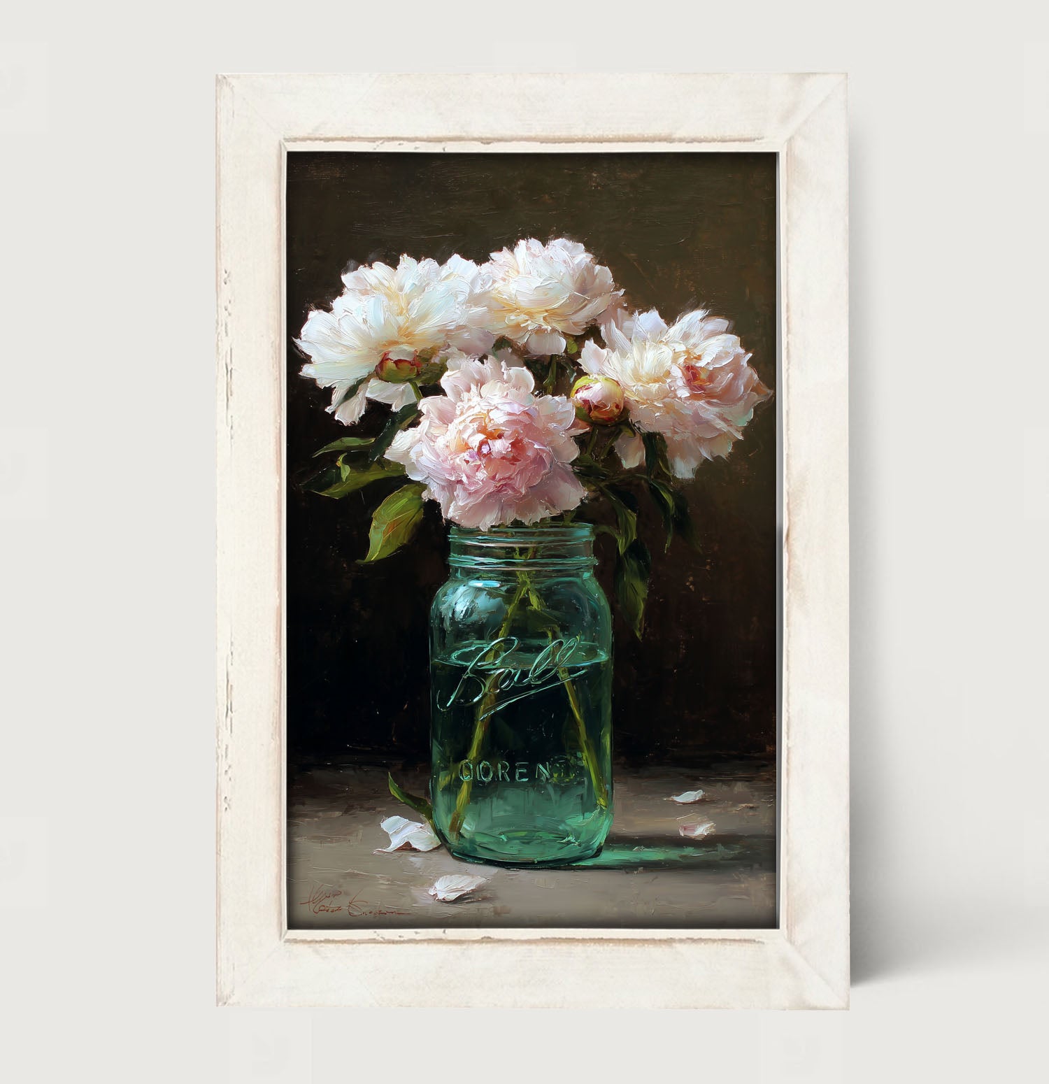 Mason Jar with Pink Flowers