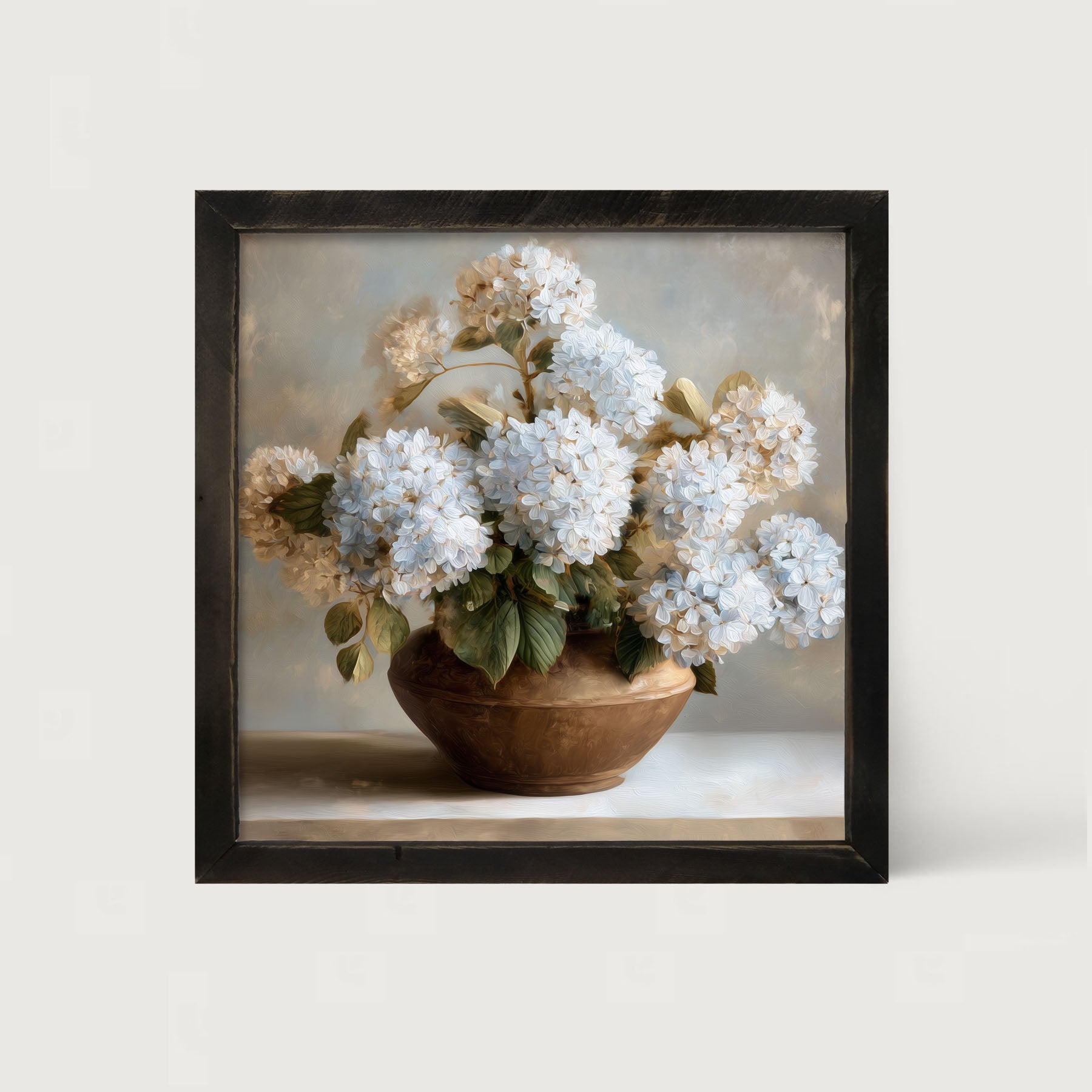 Copper Vase with Blue Hydrangeas - Framed Art