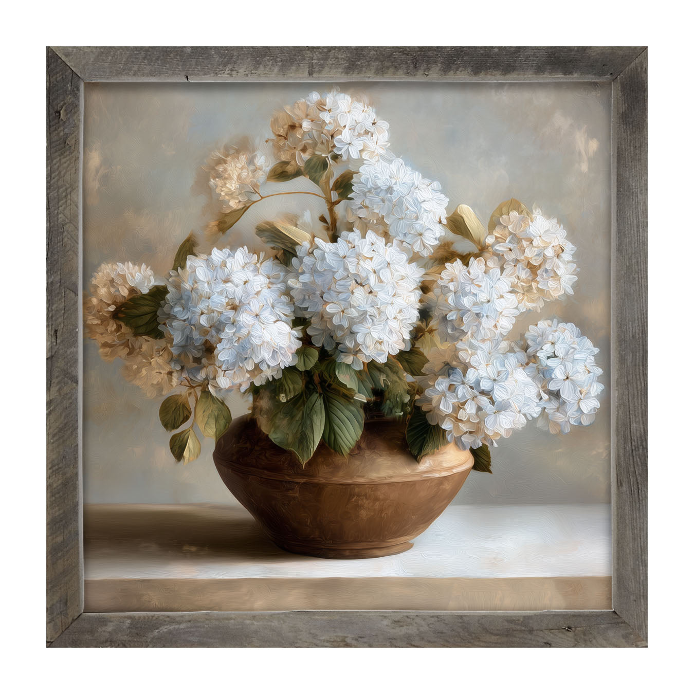 Copper Vase with Blue Hydrangeas - Framed Art