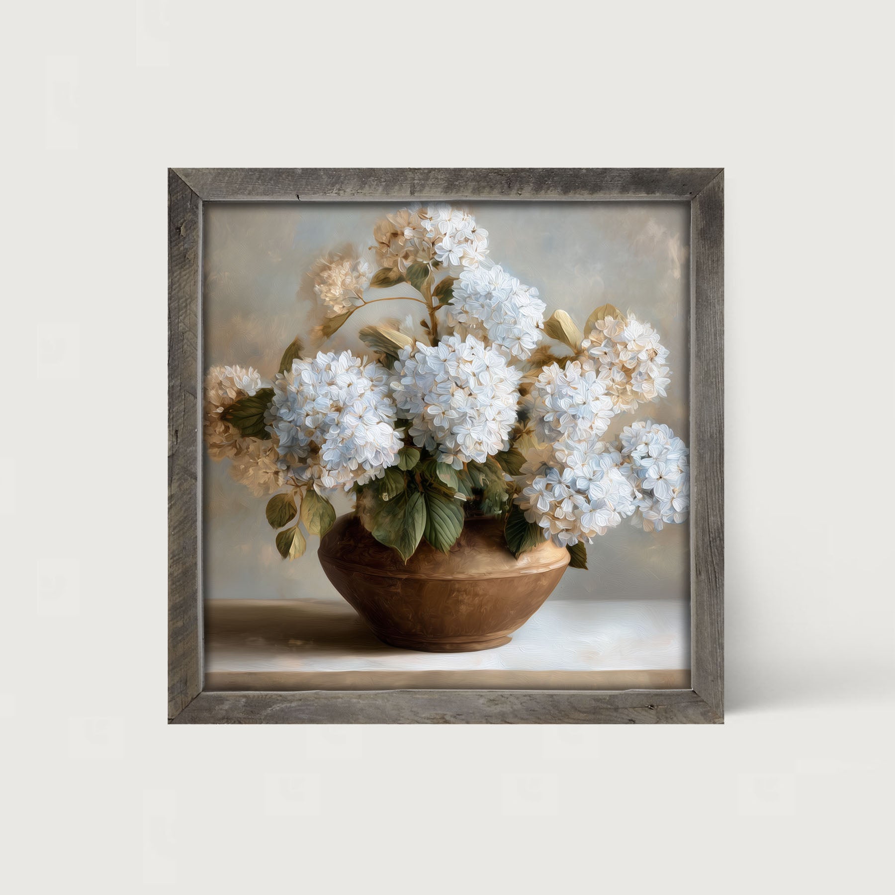 Copper Vase with Blue Hydrangeas