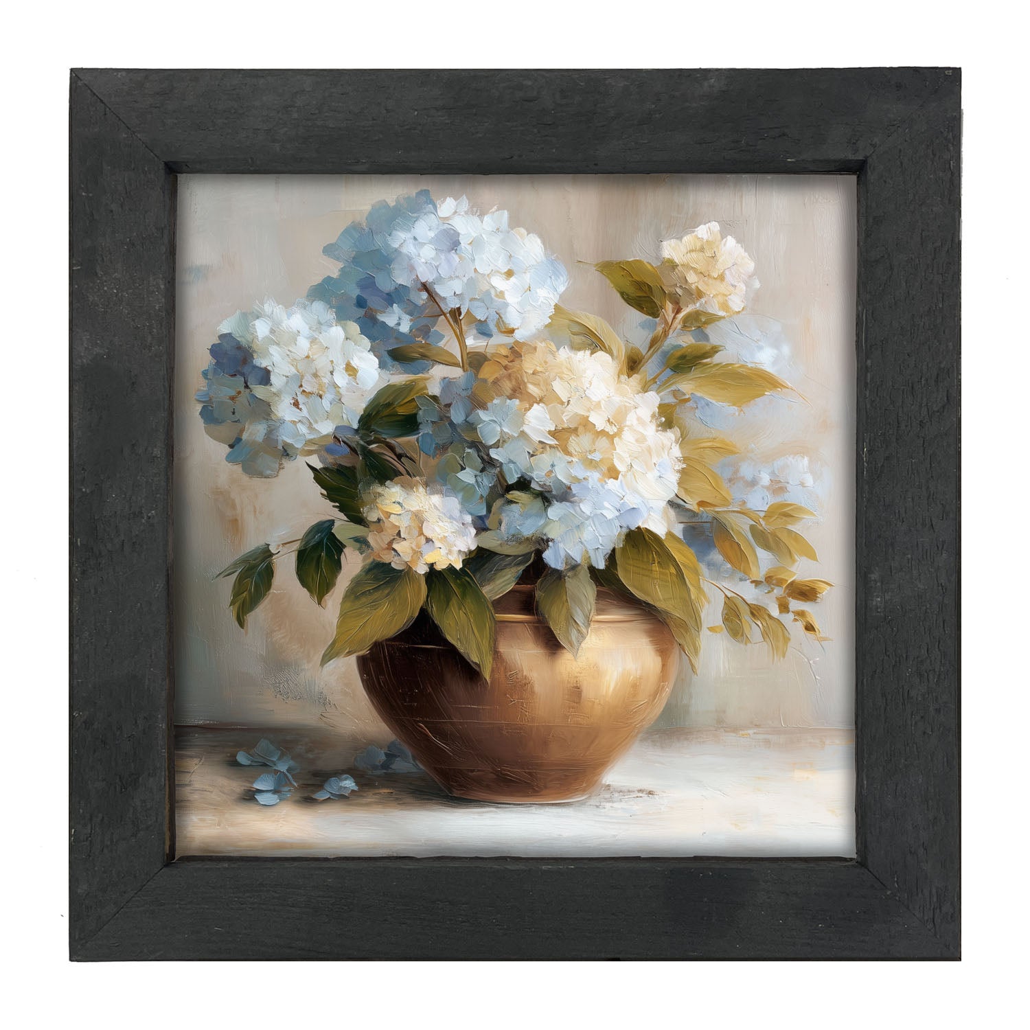 Copper Vase with Blue and White Hydrangeas - Framed Art