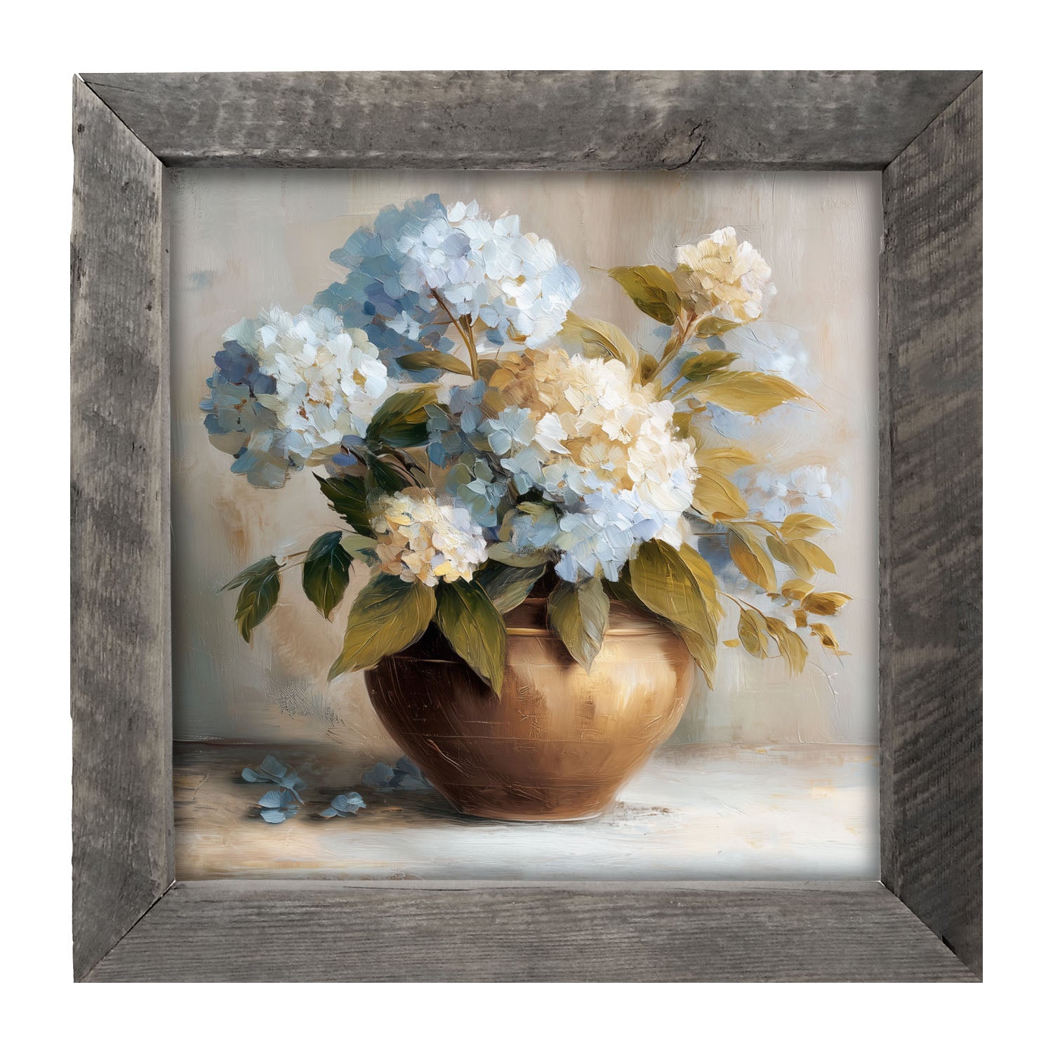 Copper Vase with Blue and White Hydrangeas - Framed Art