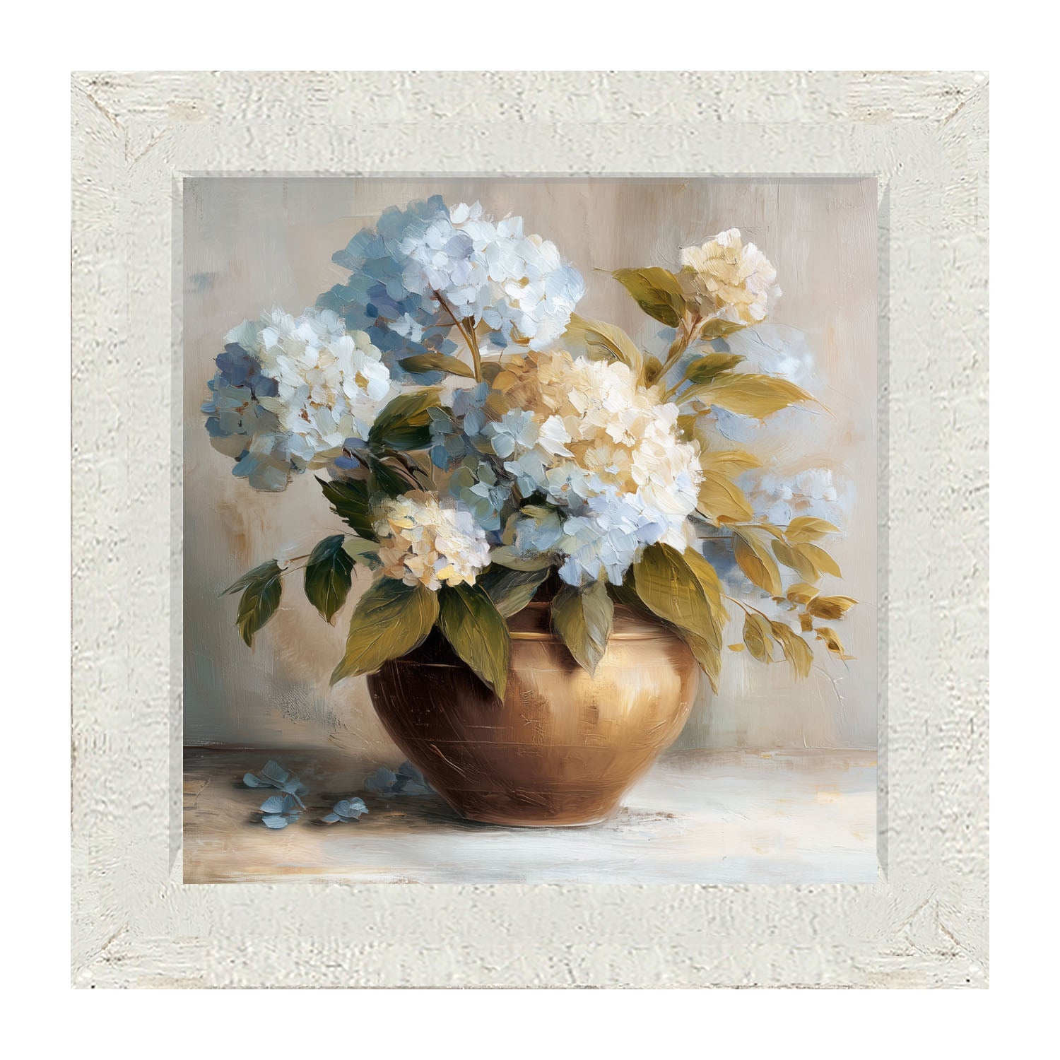 Copper Vase with Blue and White Hydrangeas - Framed Art