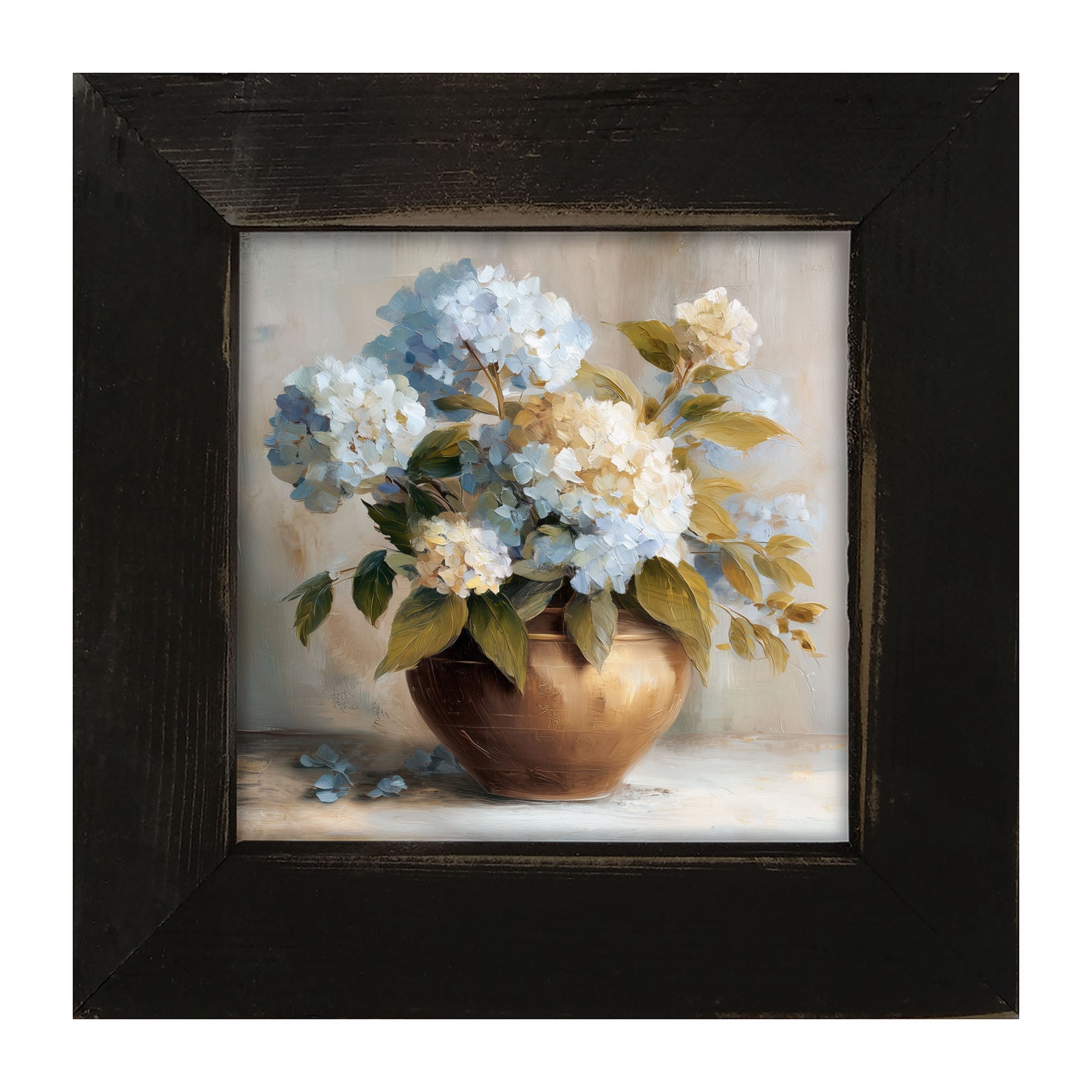 Copper Vase with Blue and White Hydrangeas - Framed Art
