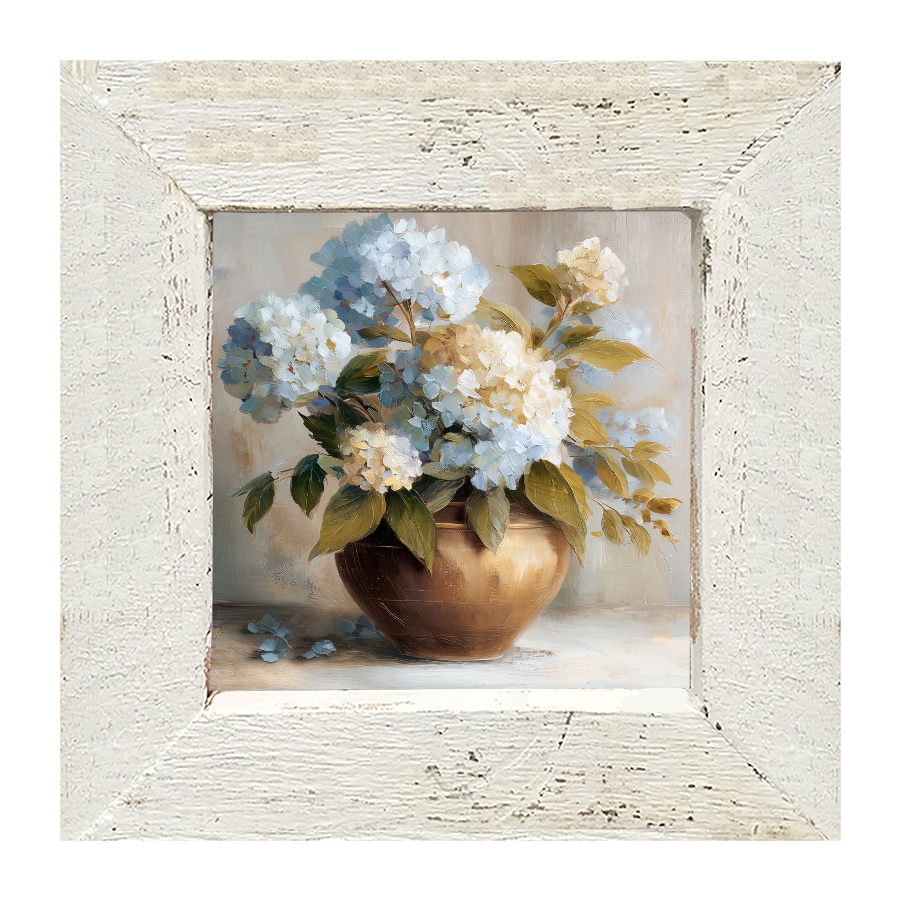Copper Vase with Blue and White Hydrangeas - Framed Art