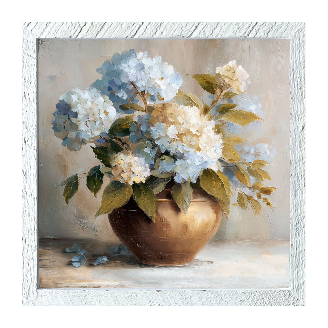 Copper Vase with Blue and White Hydrangeas - Framed Art