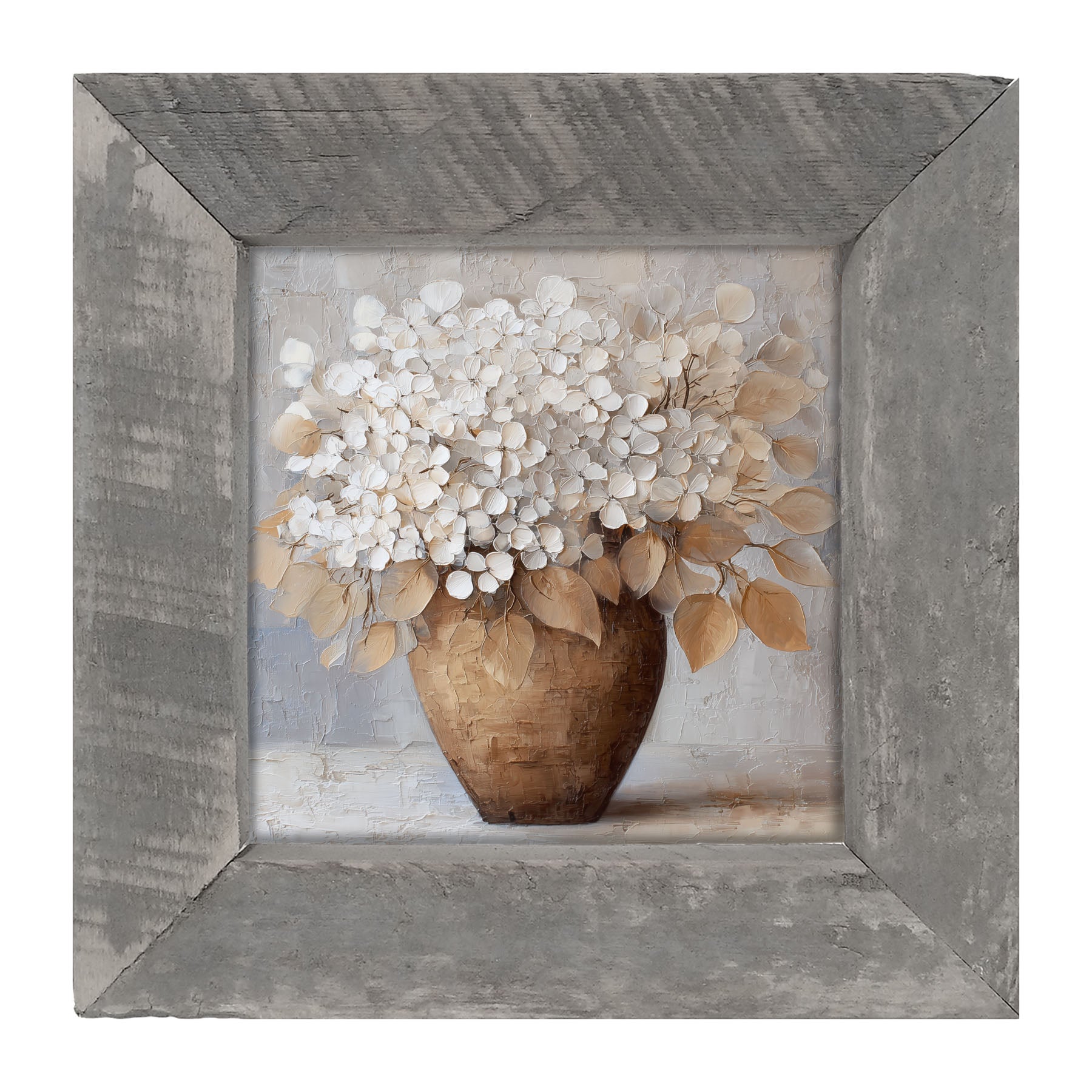 Copper Vase with White Hydrangeas - Framed Art