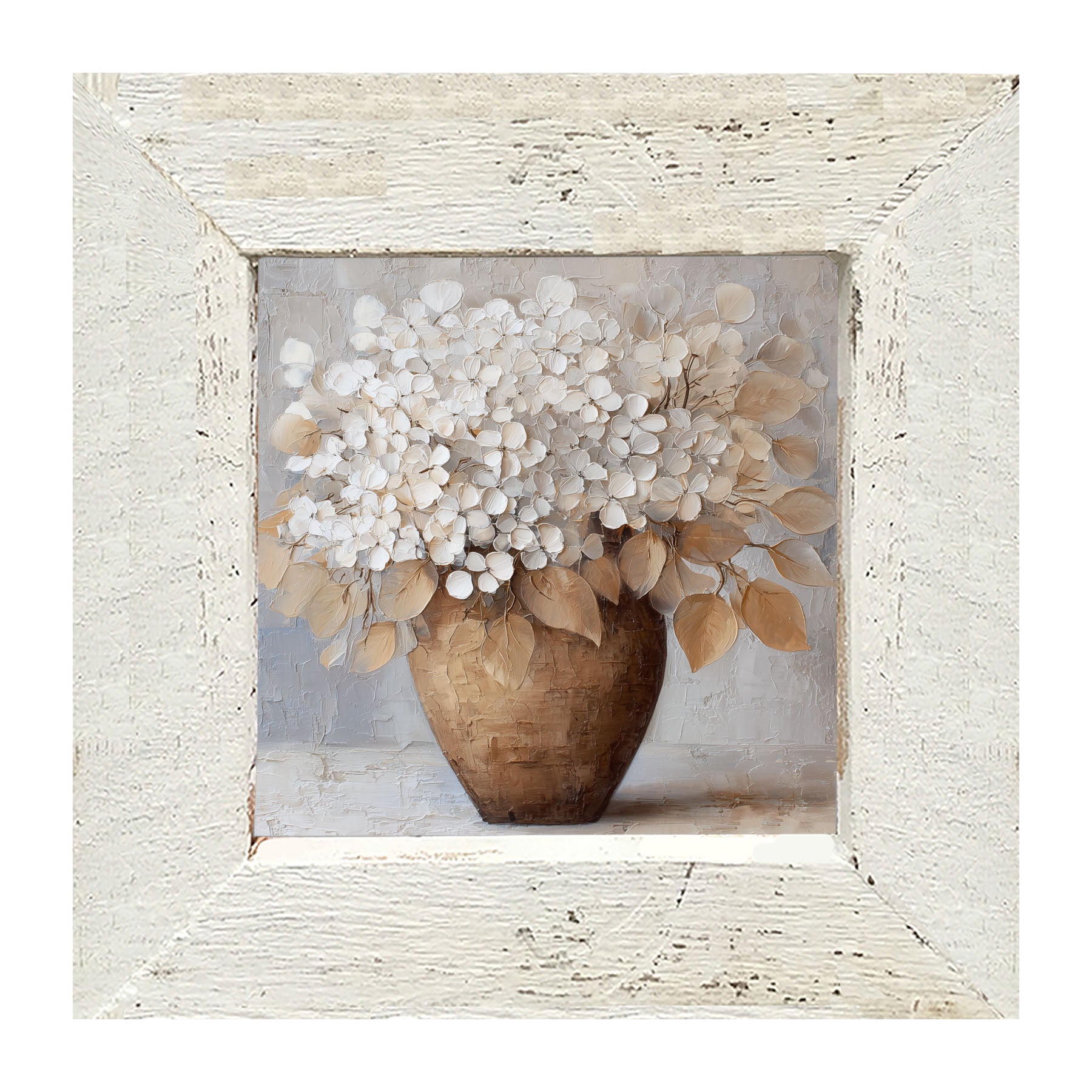 Copper Vase with White Hydrangeas - Framed Art