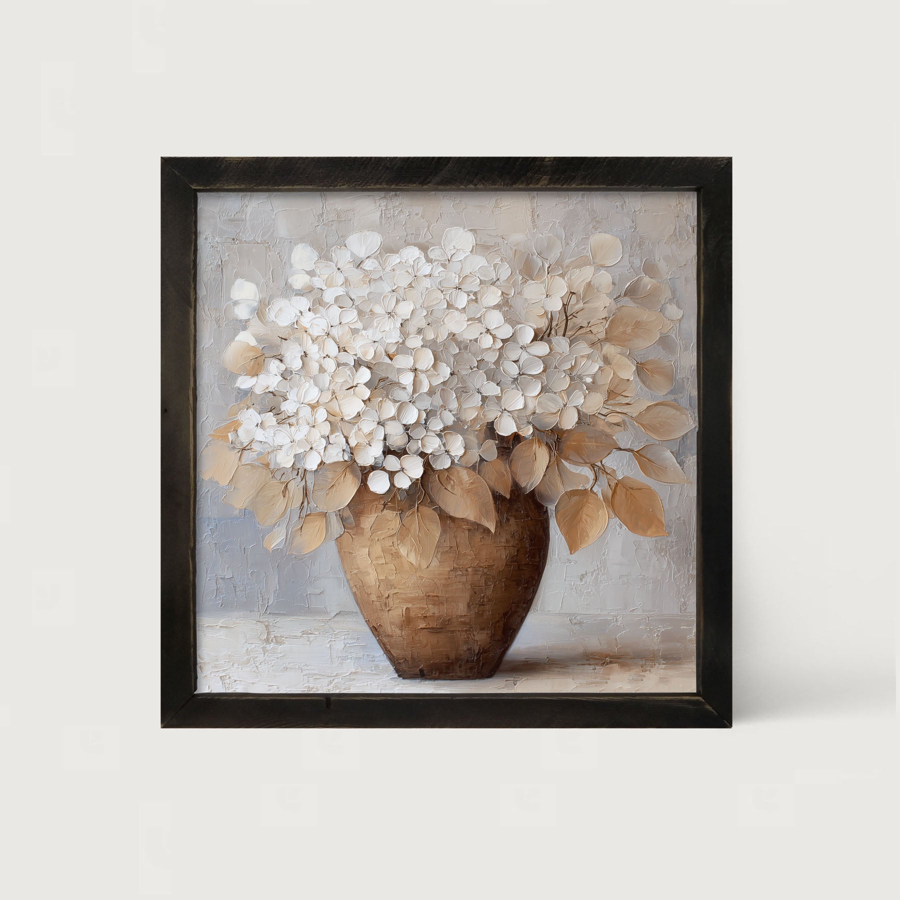 Copper Vase with White Hydrangeas - Framed Art