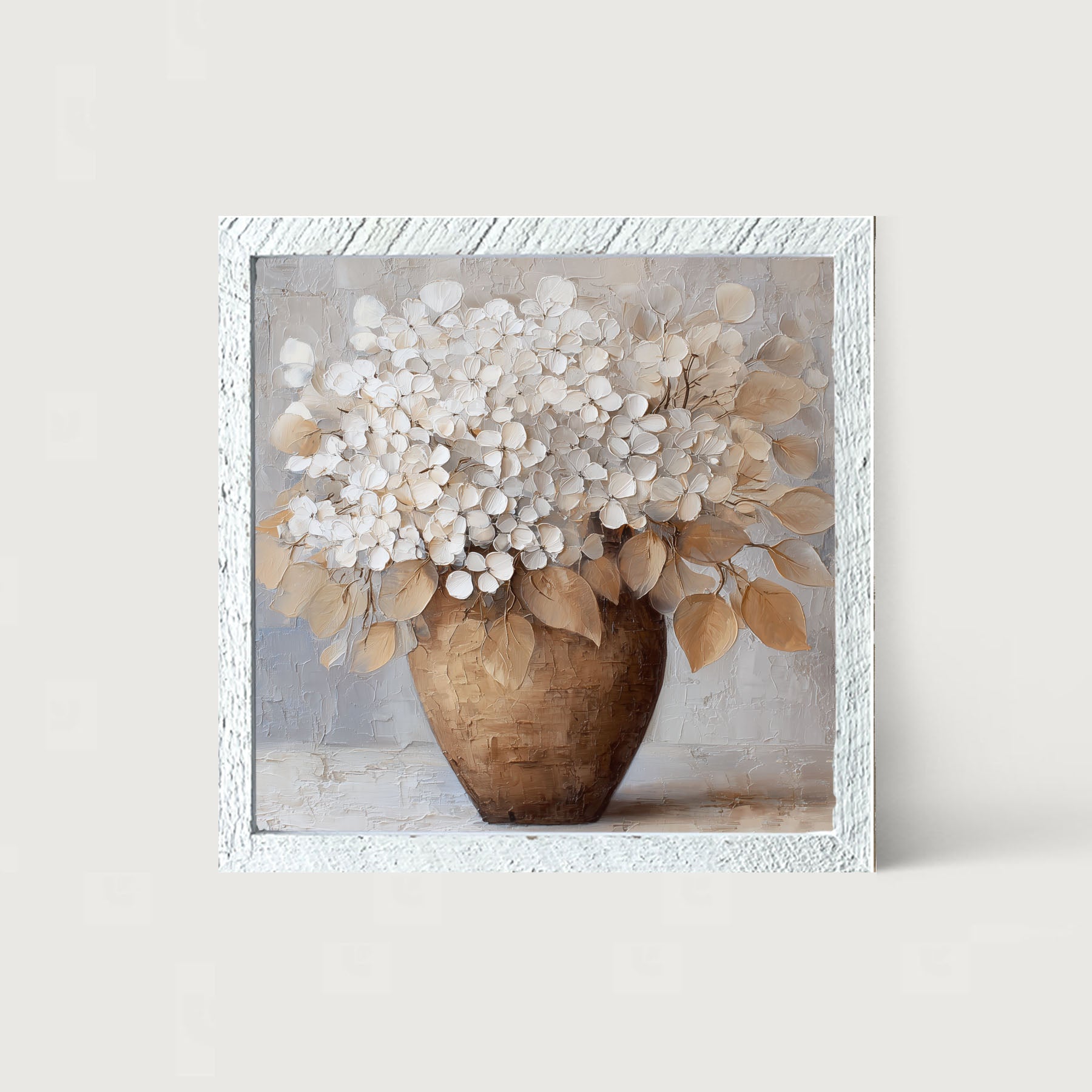 Copper Vase with White Hydrangeas