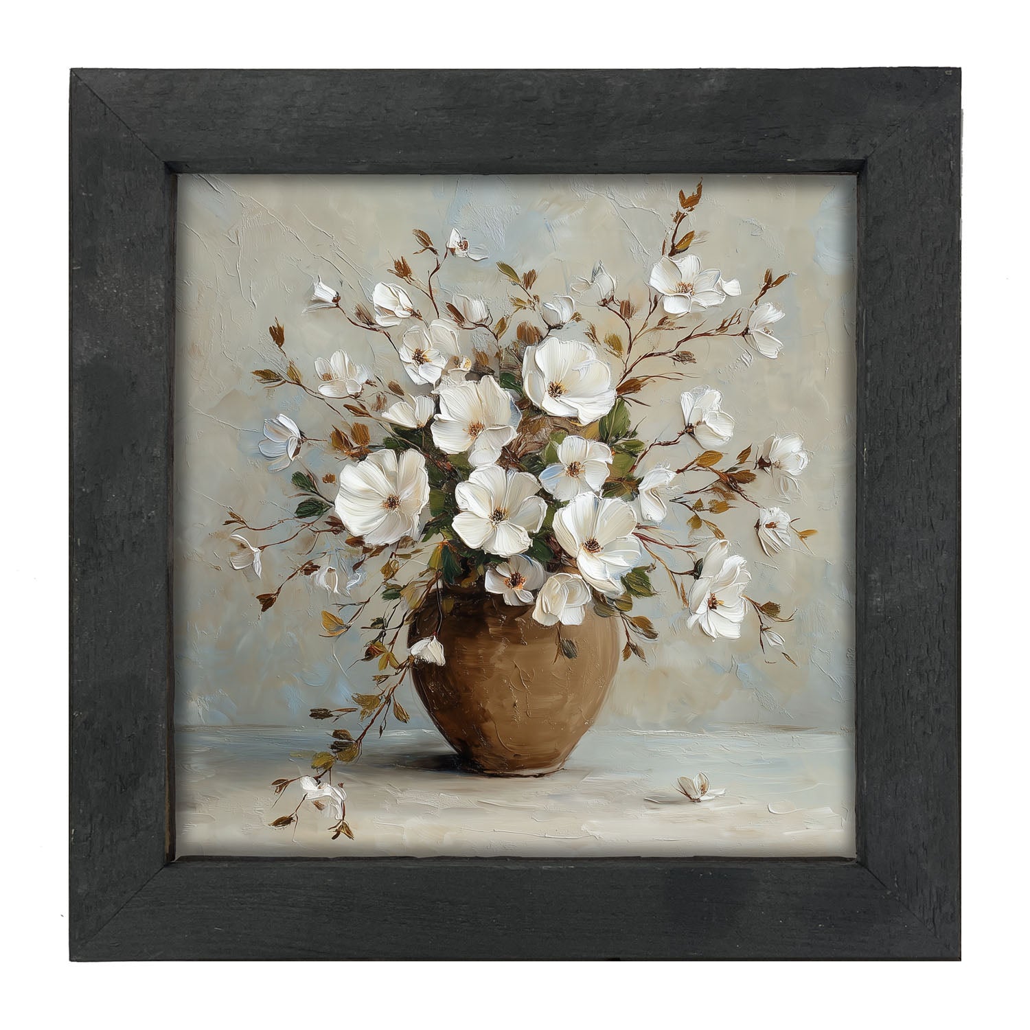 Copper Vase with White Floral Bouquet - Framed Art