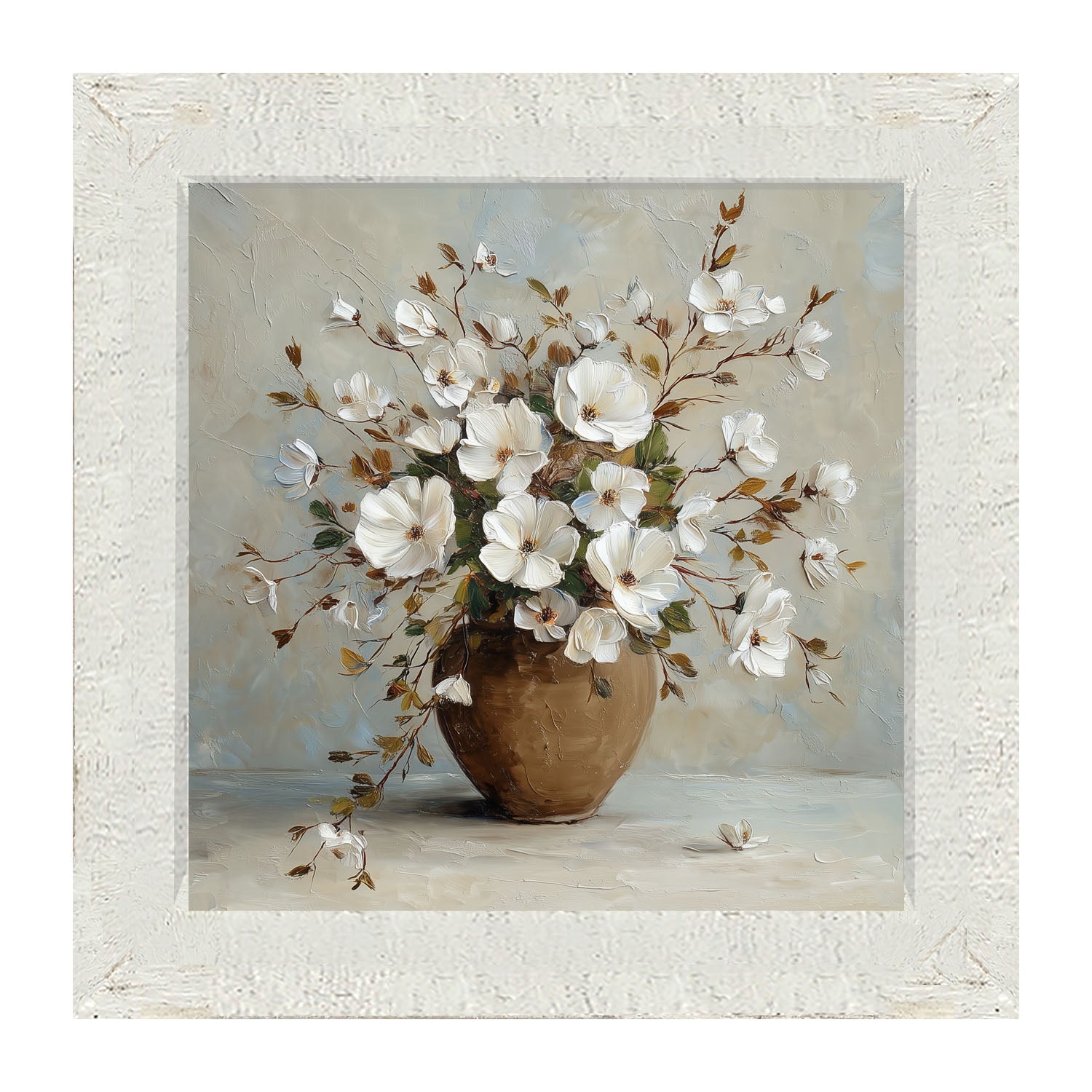 Copper Vase with White Floral Bouquet - Framed Art