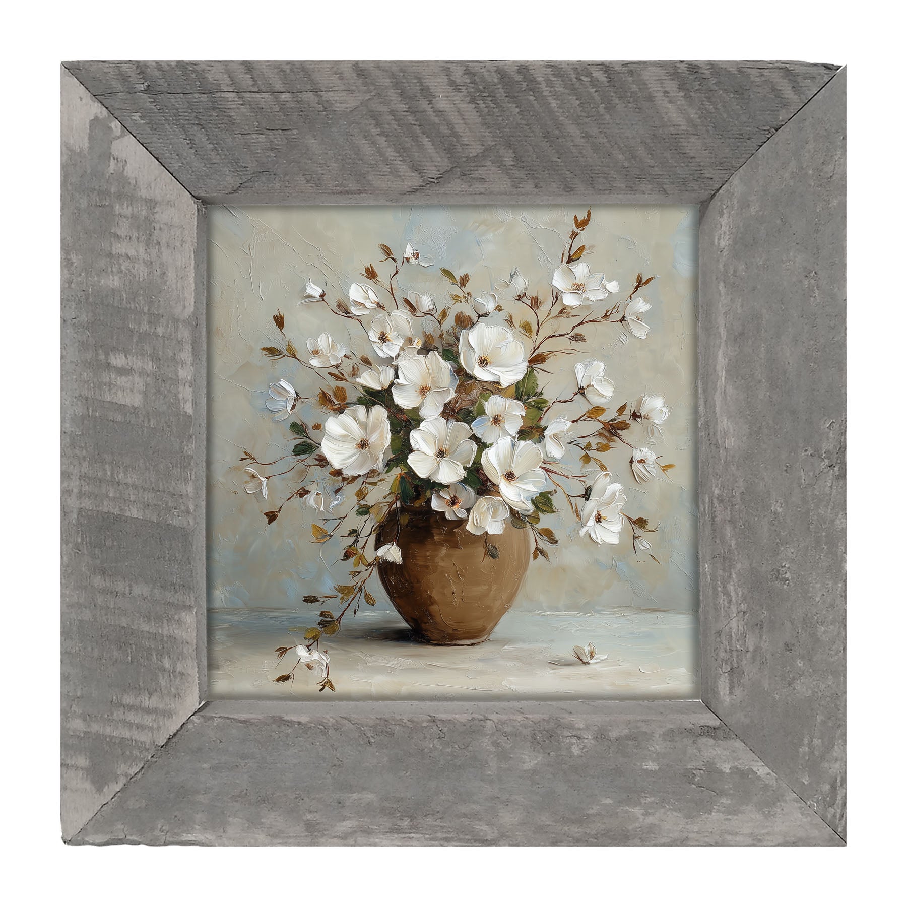 Copper Vase with White Floral Bouquet - Framed Art
