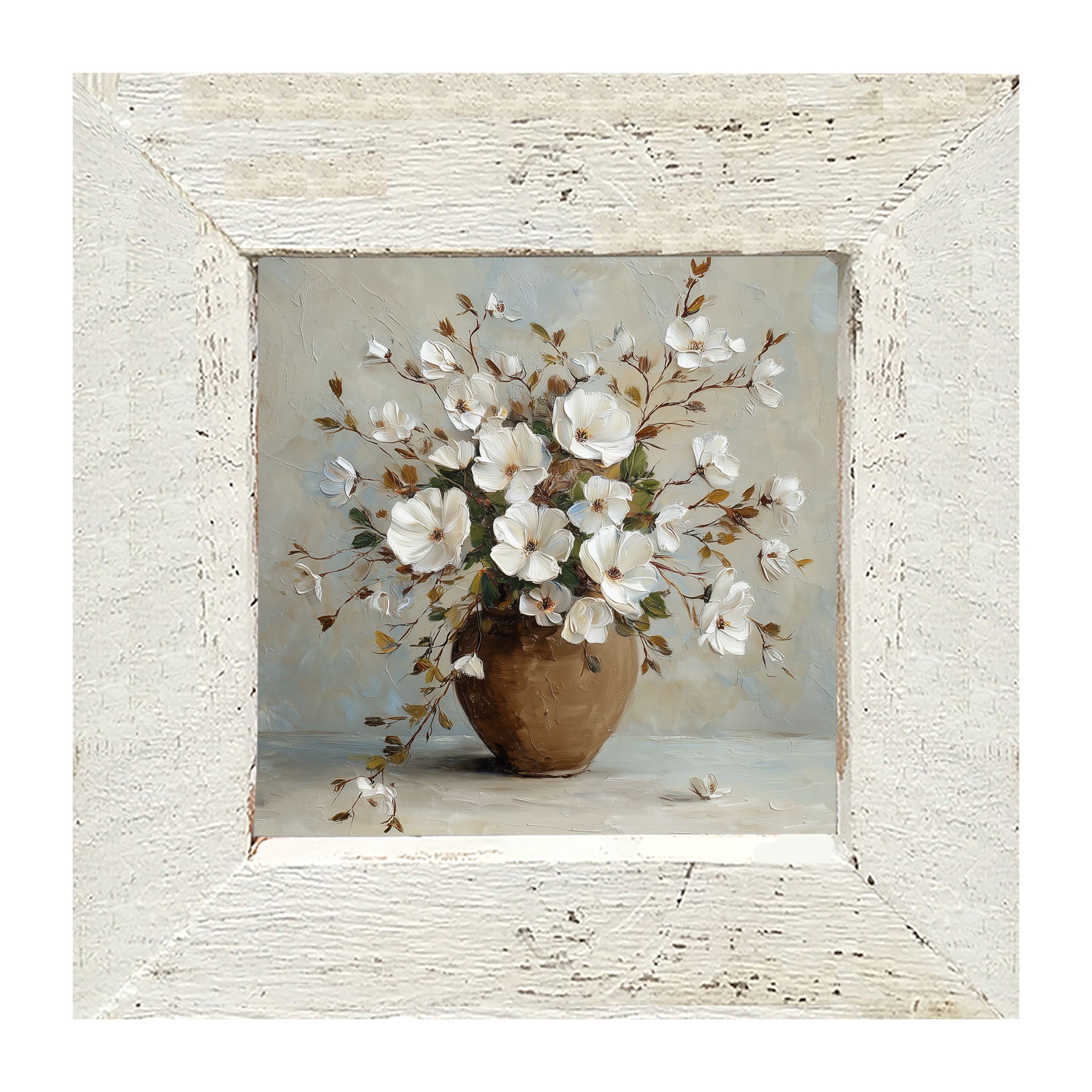 Copper Vase with White Floral Bouquet - Framed Art