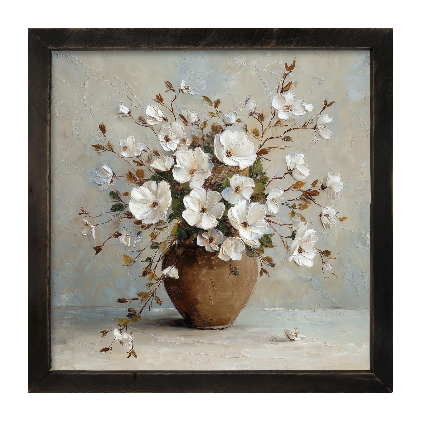 Copper Vase with White Floral Bouquet - Framed Art