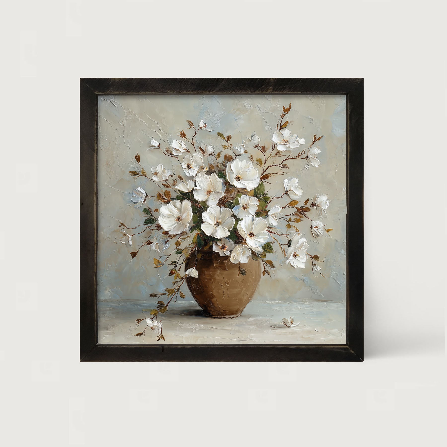 Copper Vase with White Floral Bouquet - Framed Art