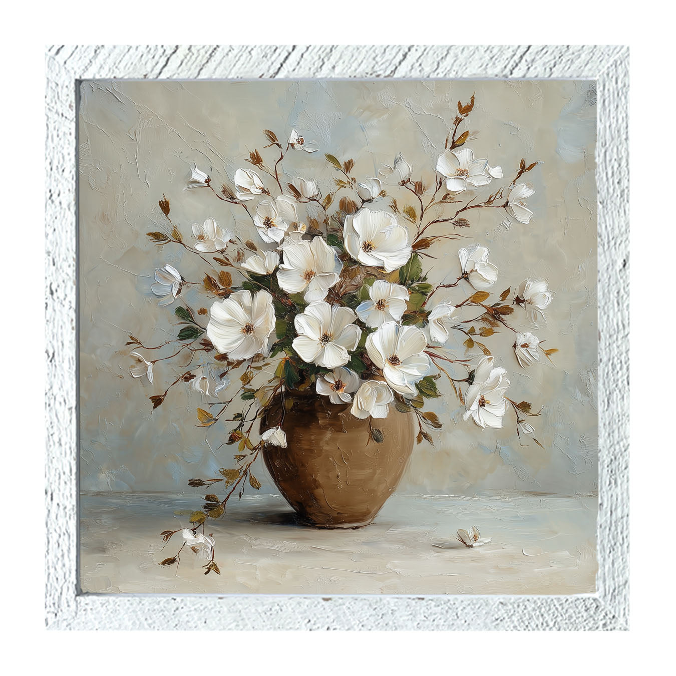 Copper Vase with White Floral Bouquet - Framed Art