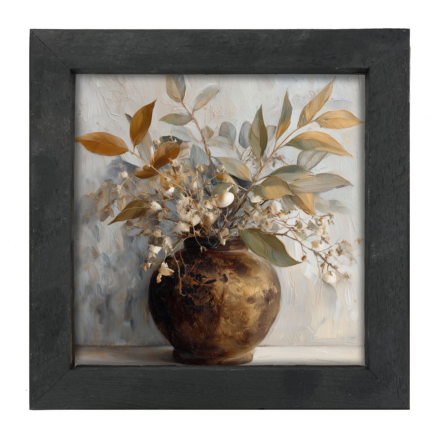 Copper Vase with Leafy Bouquet - Framed Art
