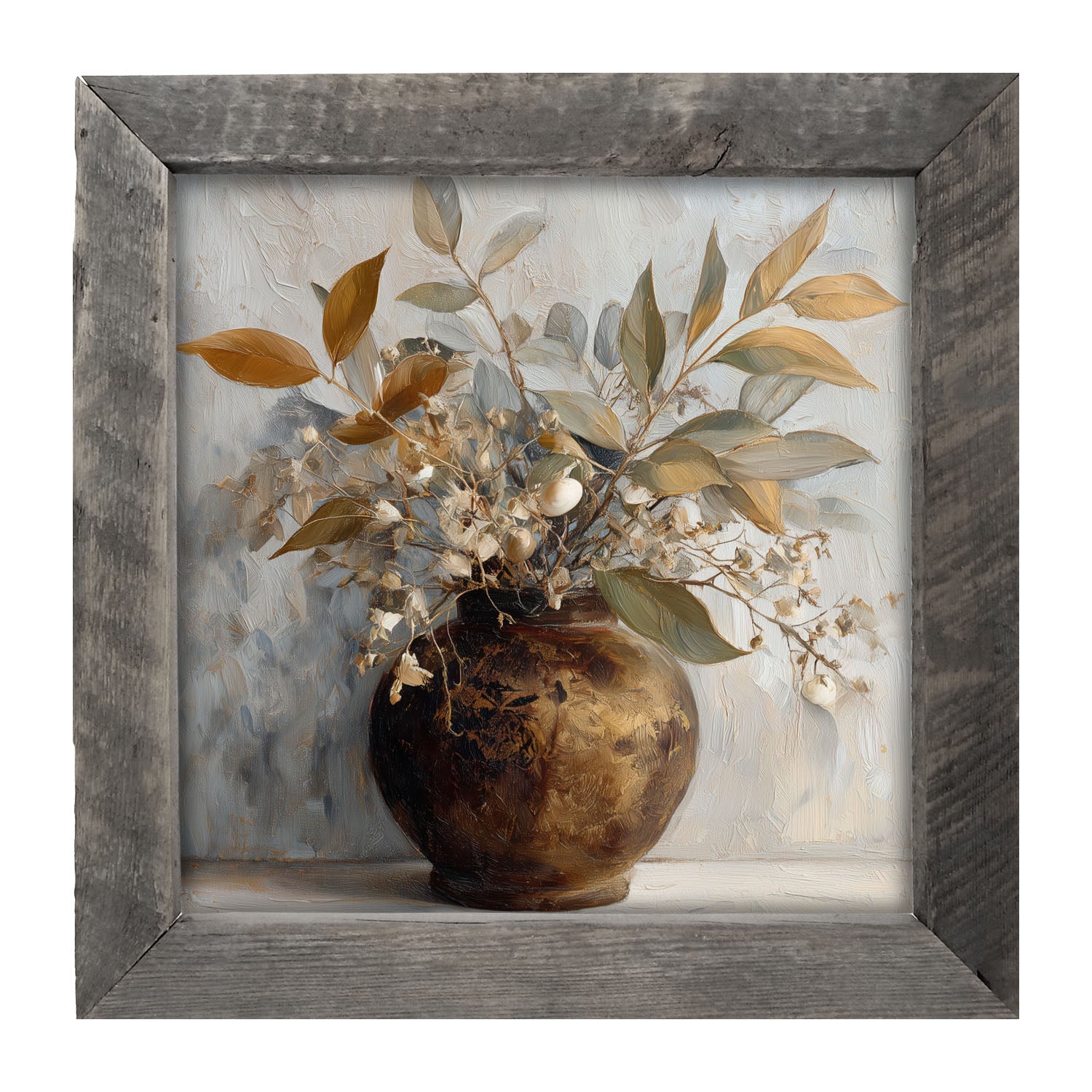 Copper Vase with Leafy Bouquet - Framed Art