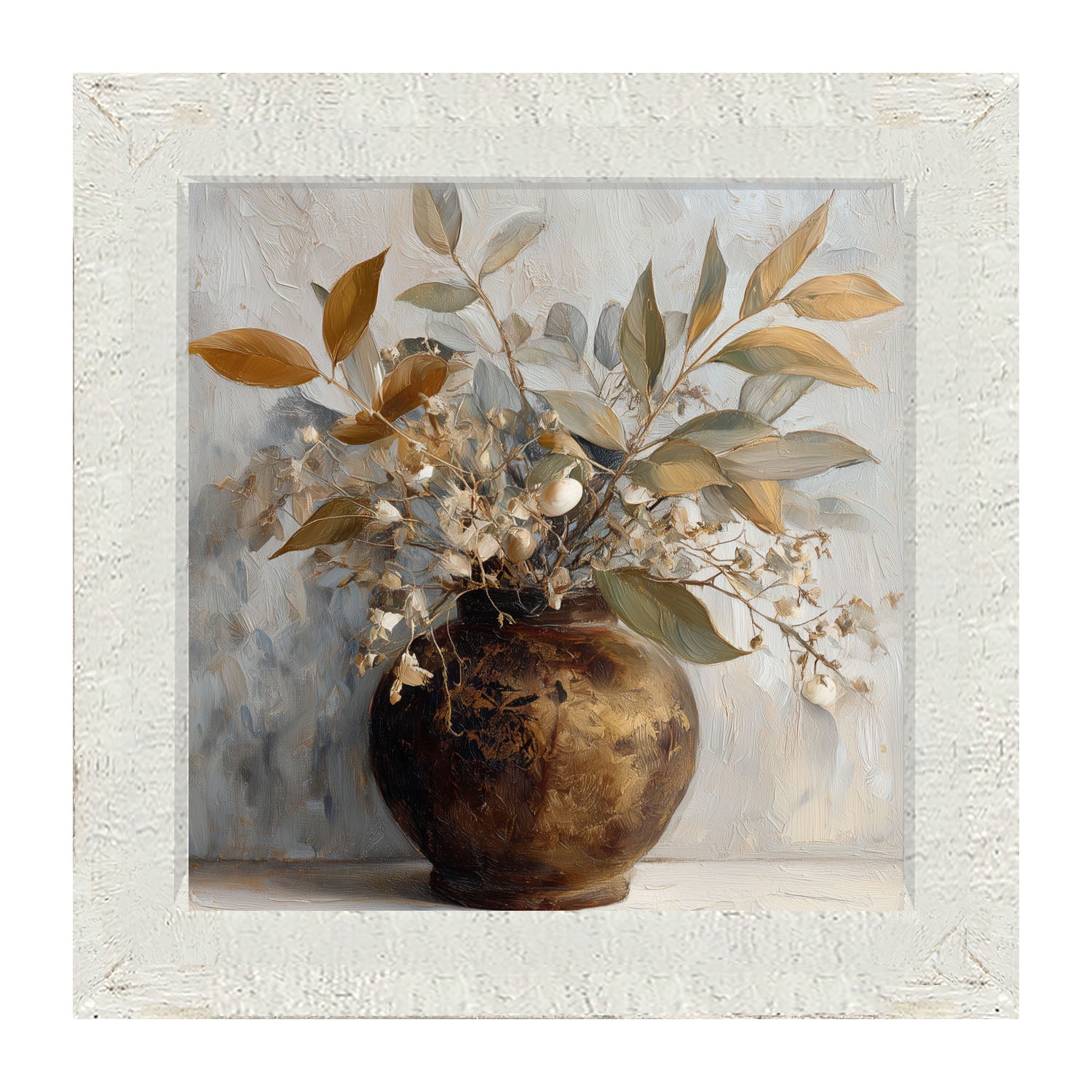 Copper Vase with Leafy Bouquet - Framed Art