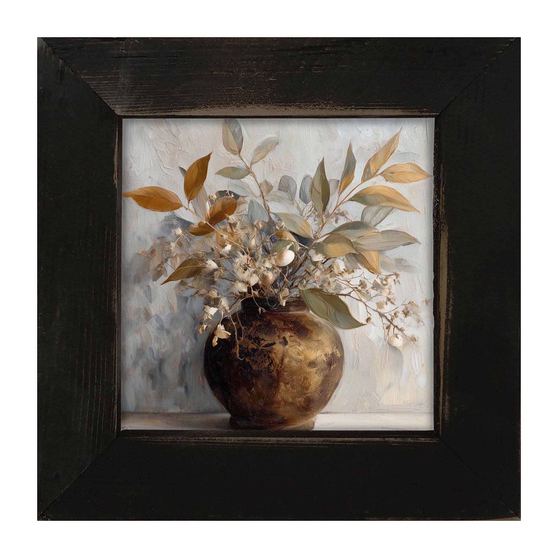 Copper Vase with Leafy Bouquet - Framed Art