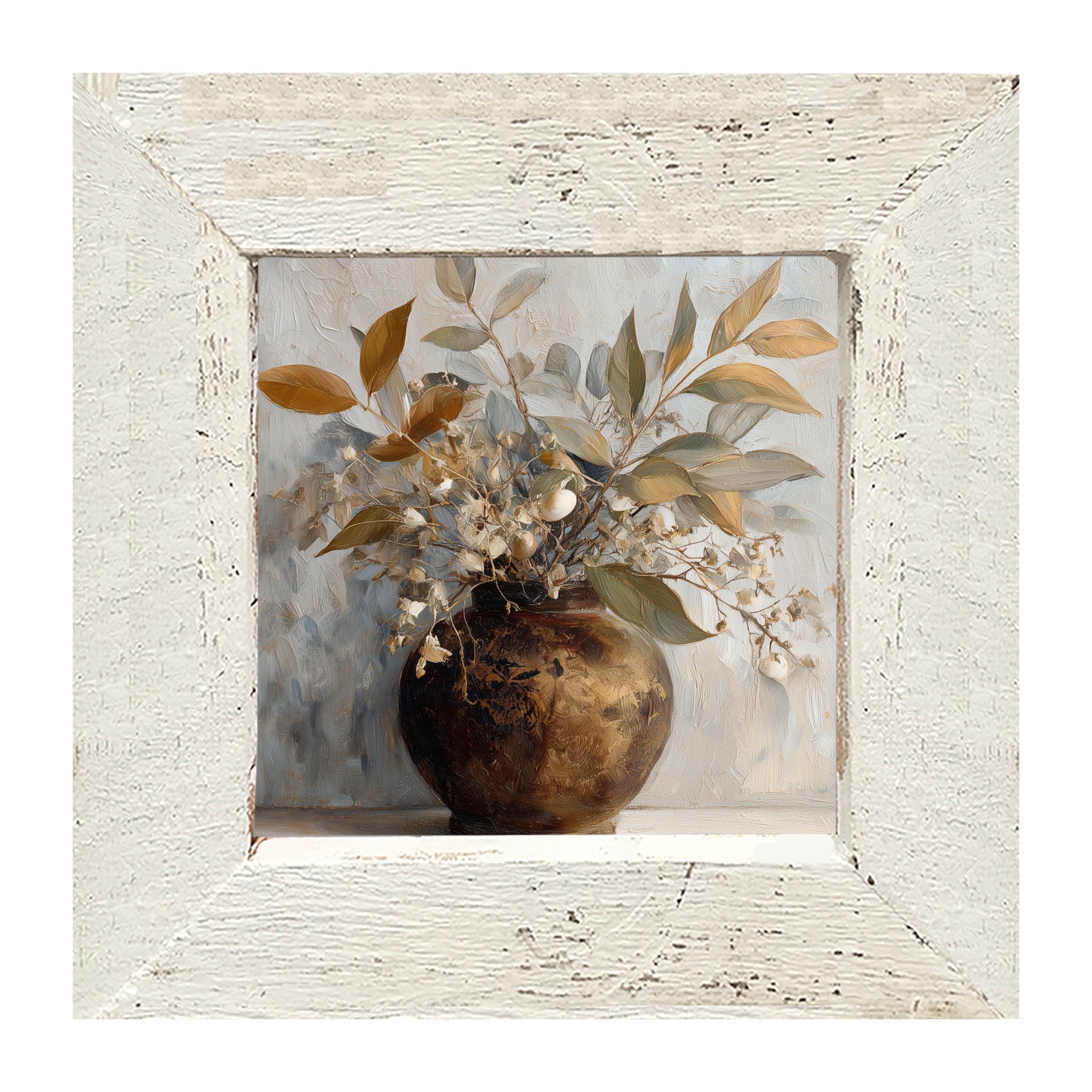 Copper Vase with Leafy Bouquet - Framed Art