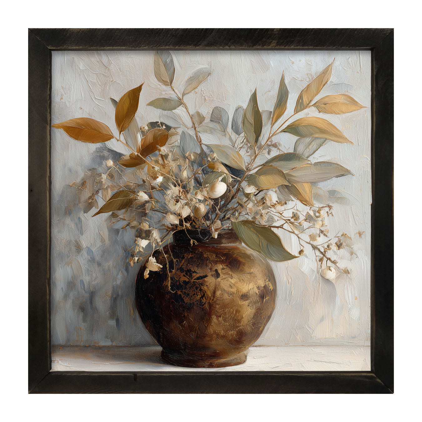 Copper Vase with Leafy Bouquet - Framed Art