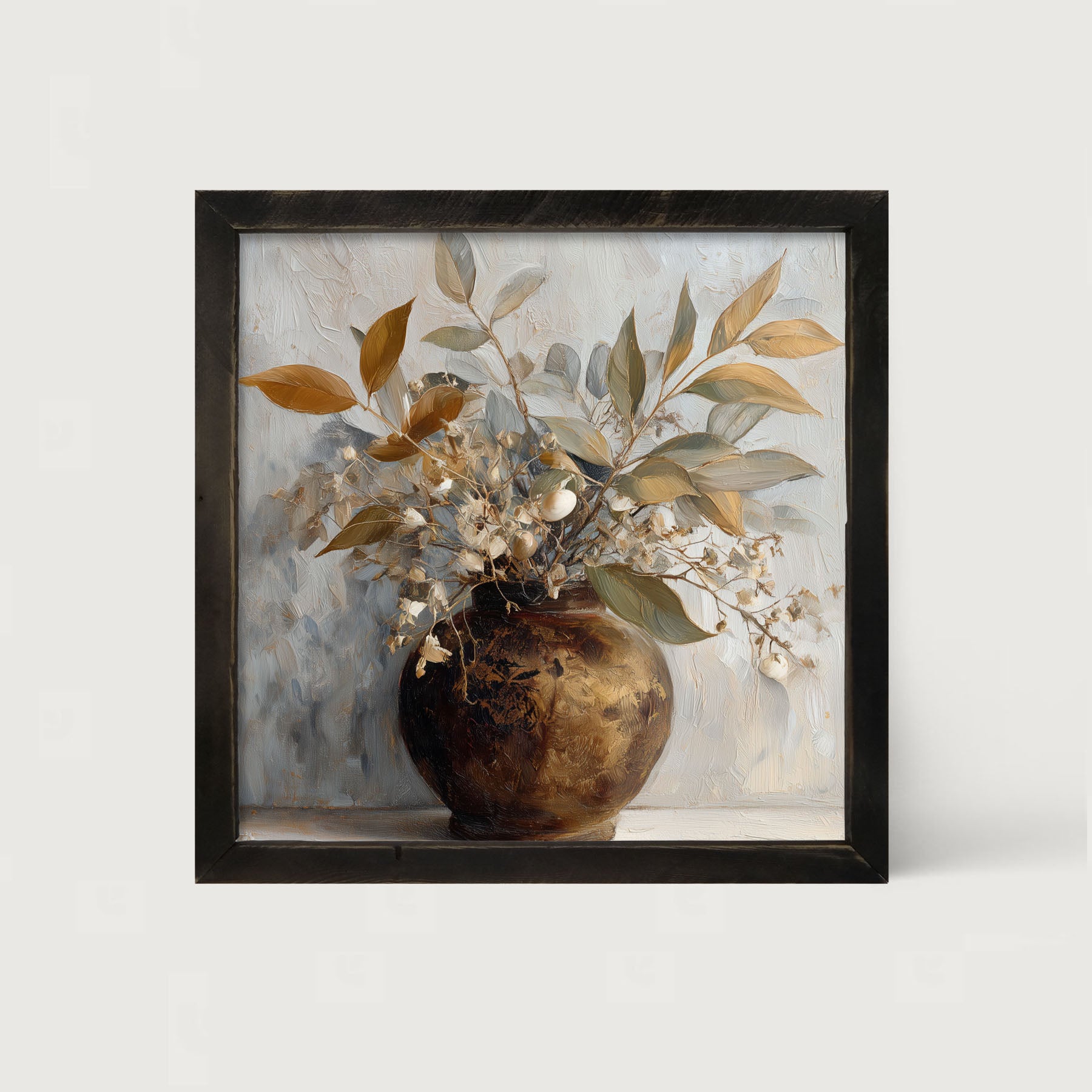 Copper Vase with Leafy Bouquet - Framed Art