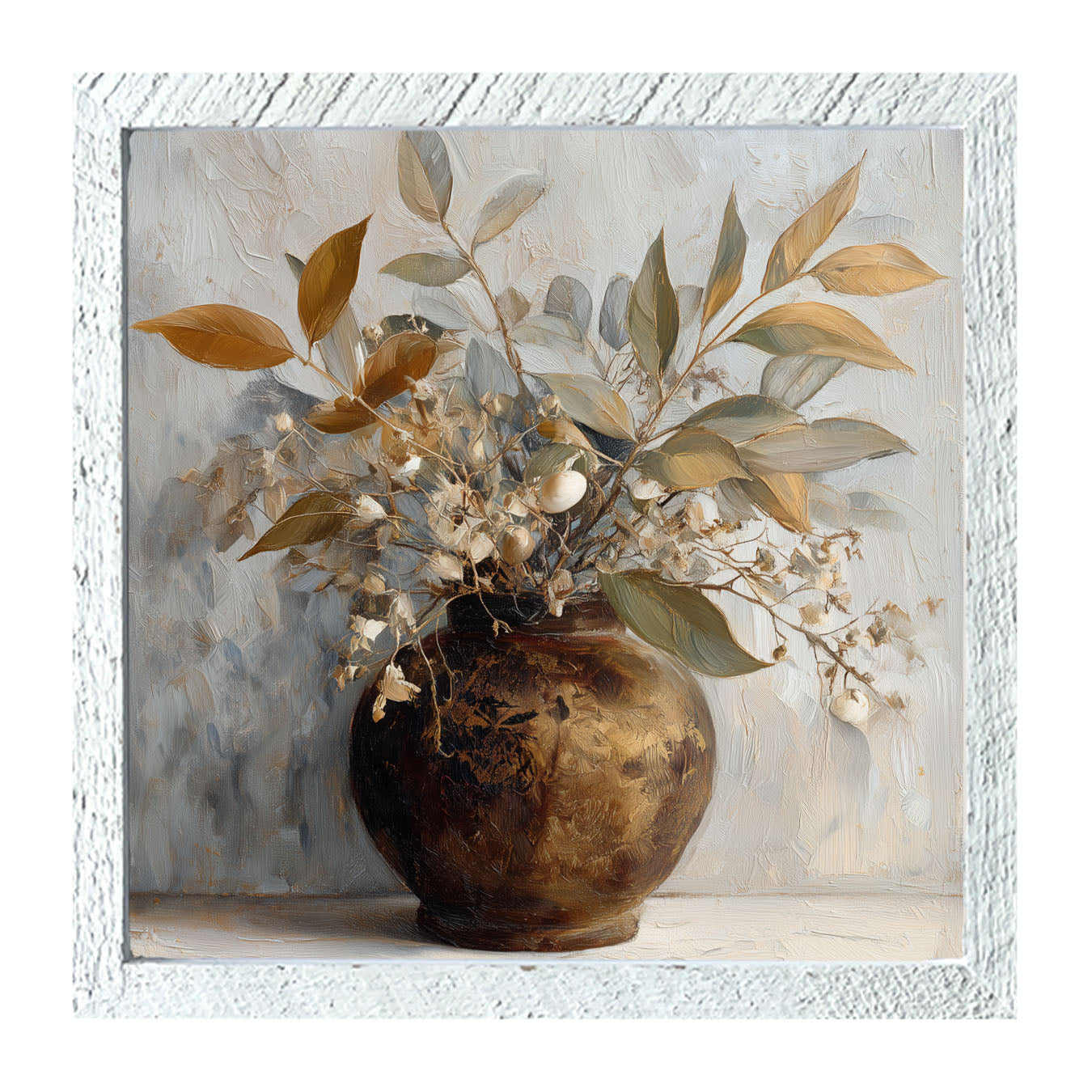 Copper Vase with Leafy Bouquet - Framed Art