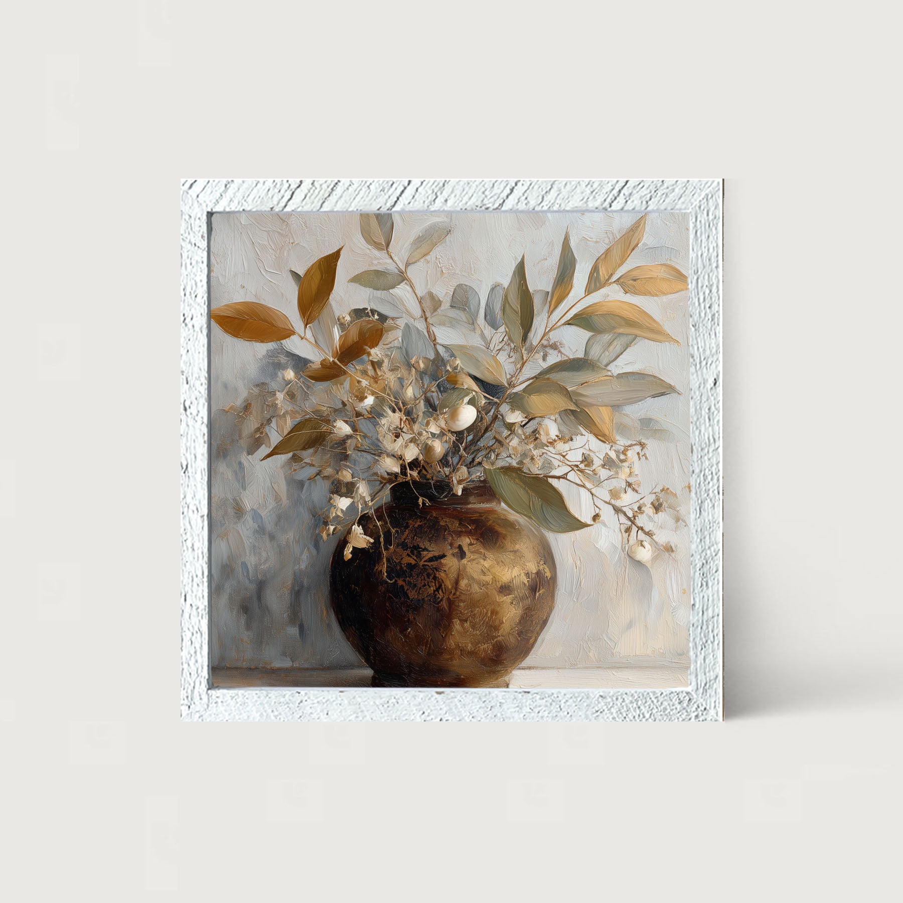 Copper Vase with Leafy Bouquet - Framed Art