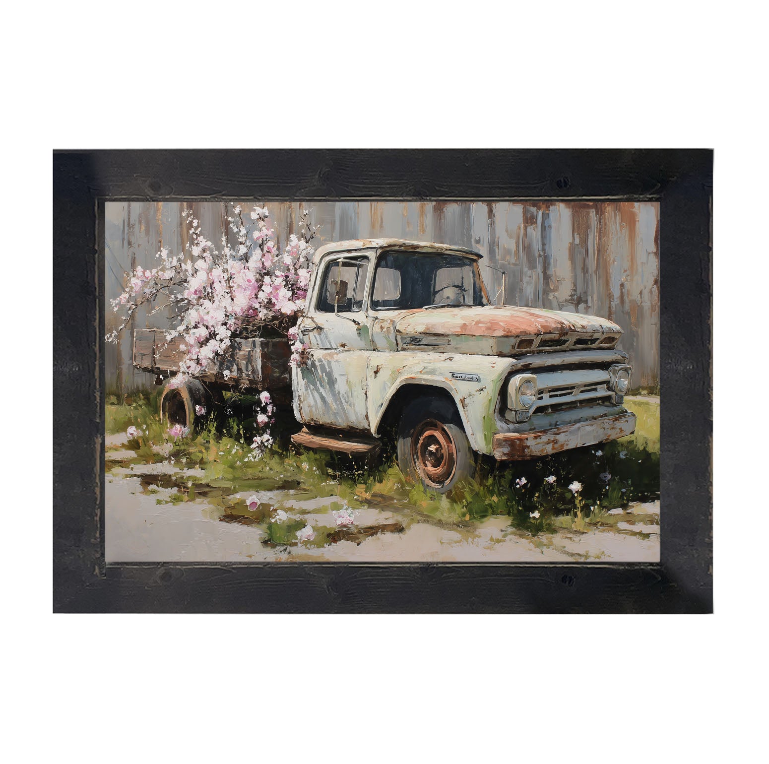 Farm Truck with Pink Flowers - Framed Art
