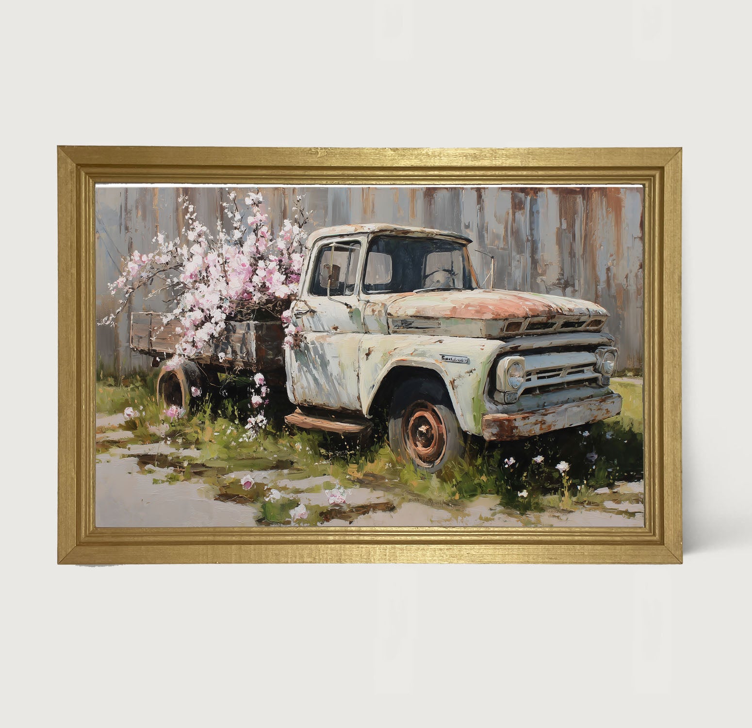 Farm Truck with Pink Flowers - Framed Art