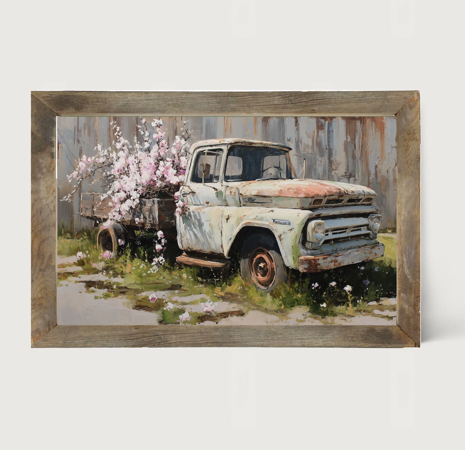 Farm Truck with Pink Flowers - Framed Art