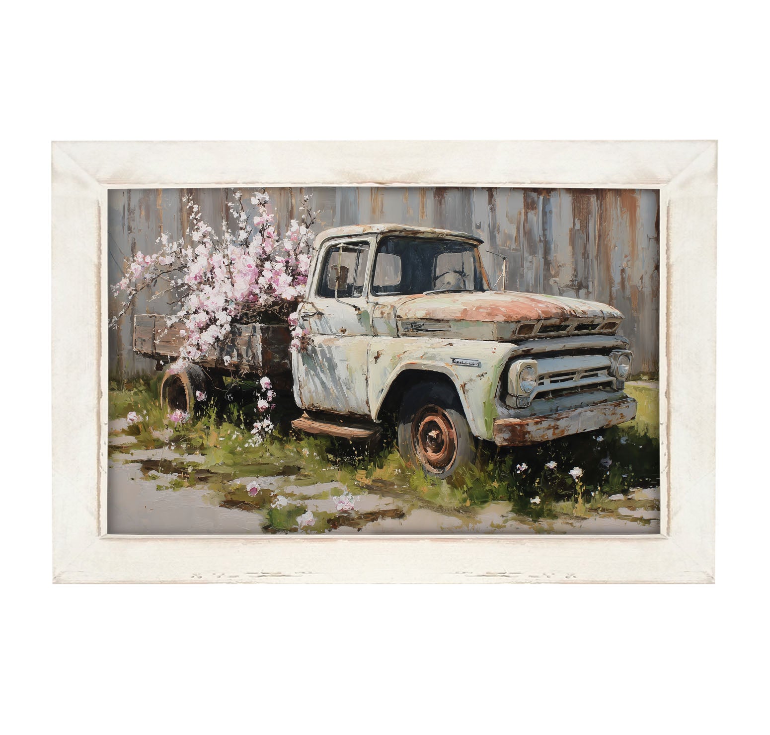Farm Truck with Pink Flowers - Framed Art