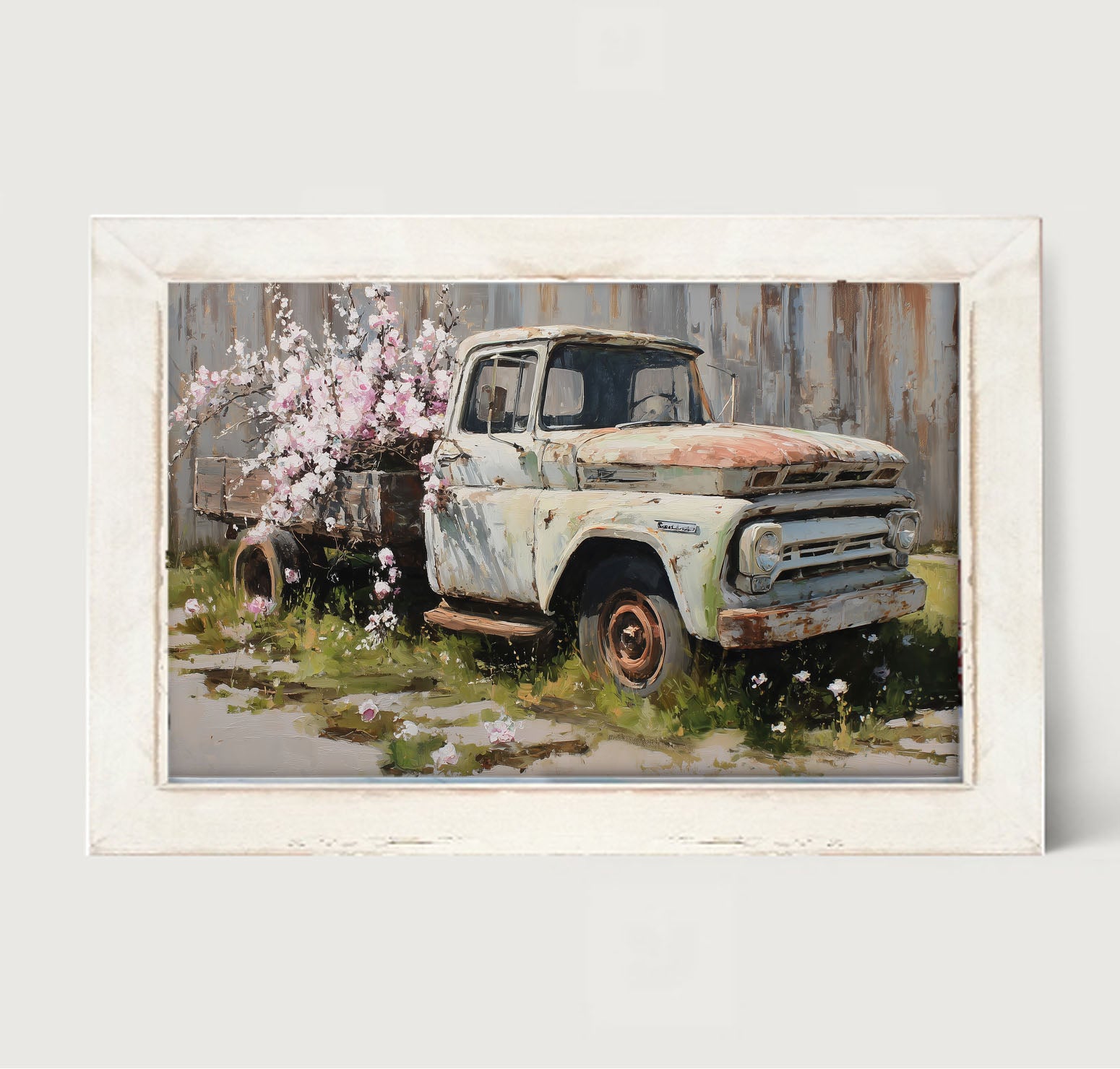 Farm Truck with Pink Flowers - Framed Art