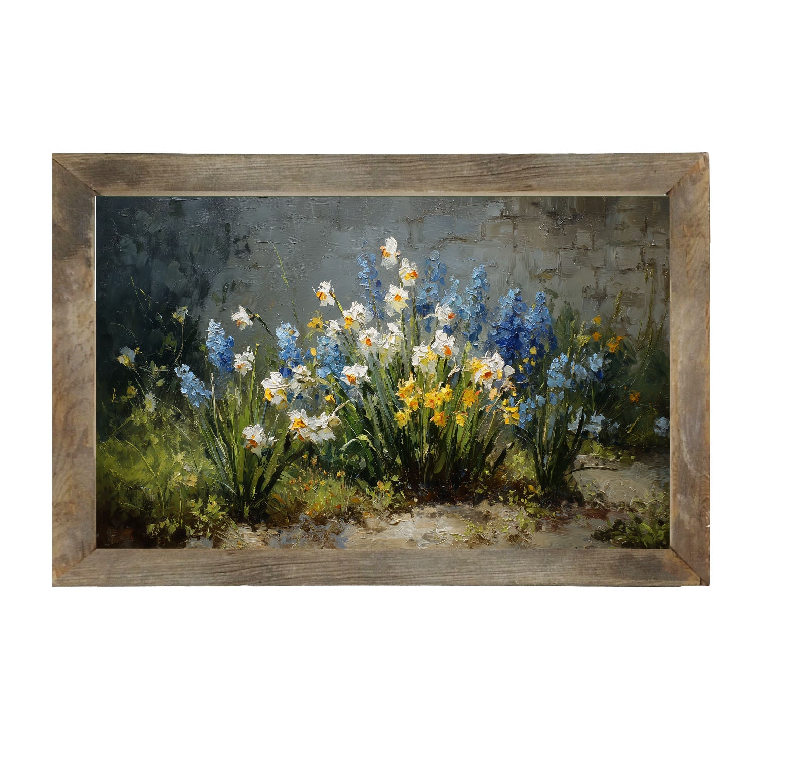 Patch of Blue and White Flowers - Framed Art