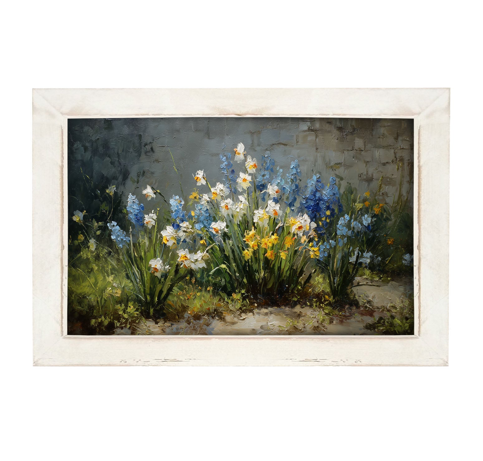 Patch of Blue and White Flowers - Framed Art