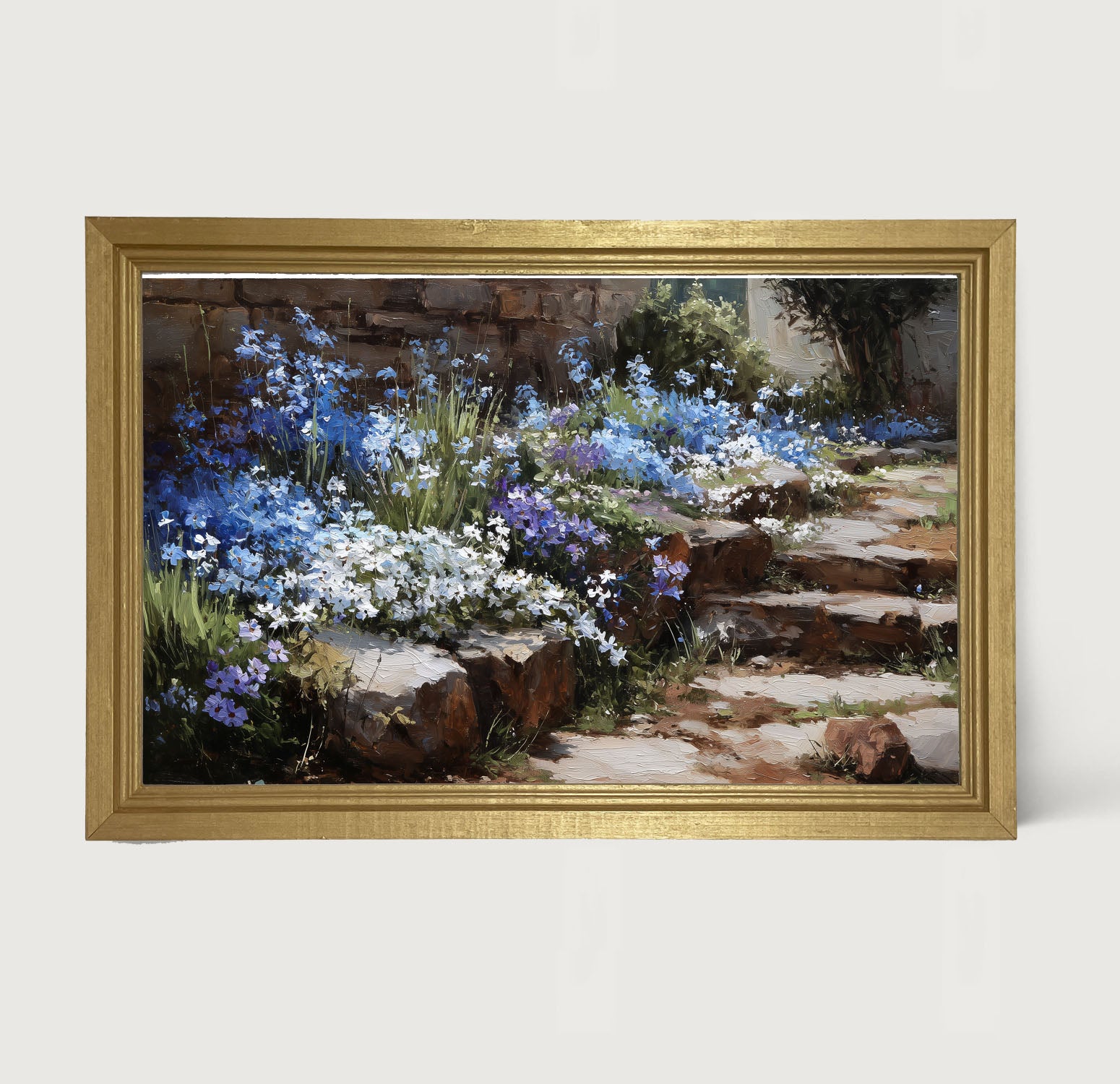 Blue Flowers along Pathway