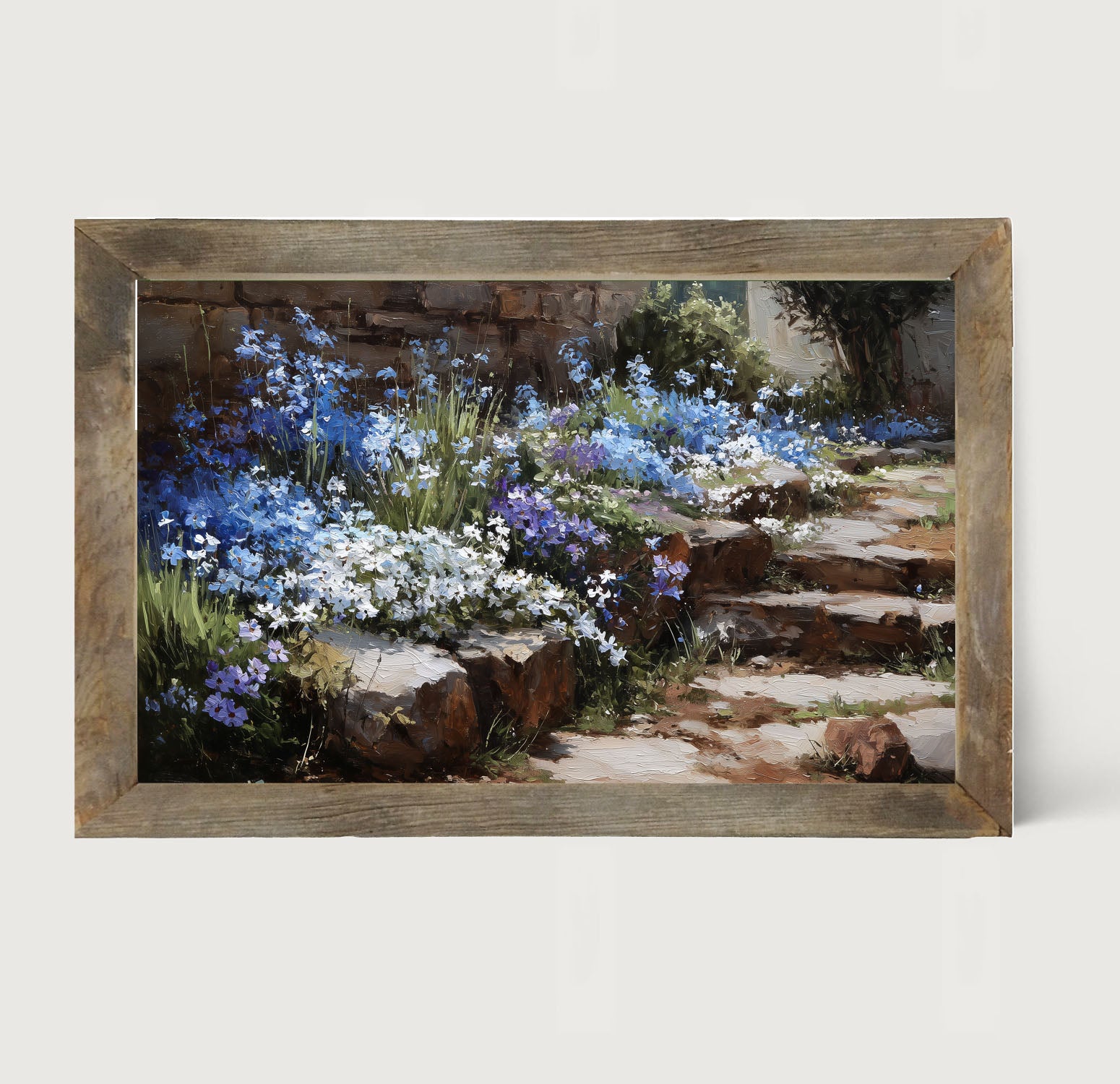 Blue Flowers along Pathway