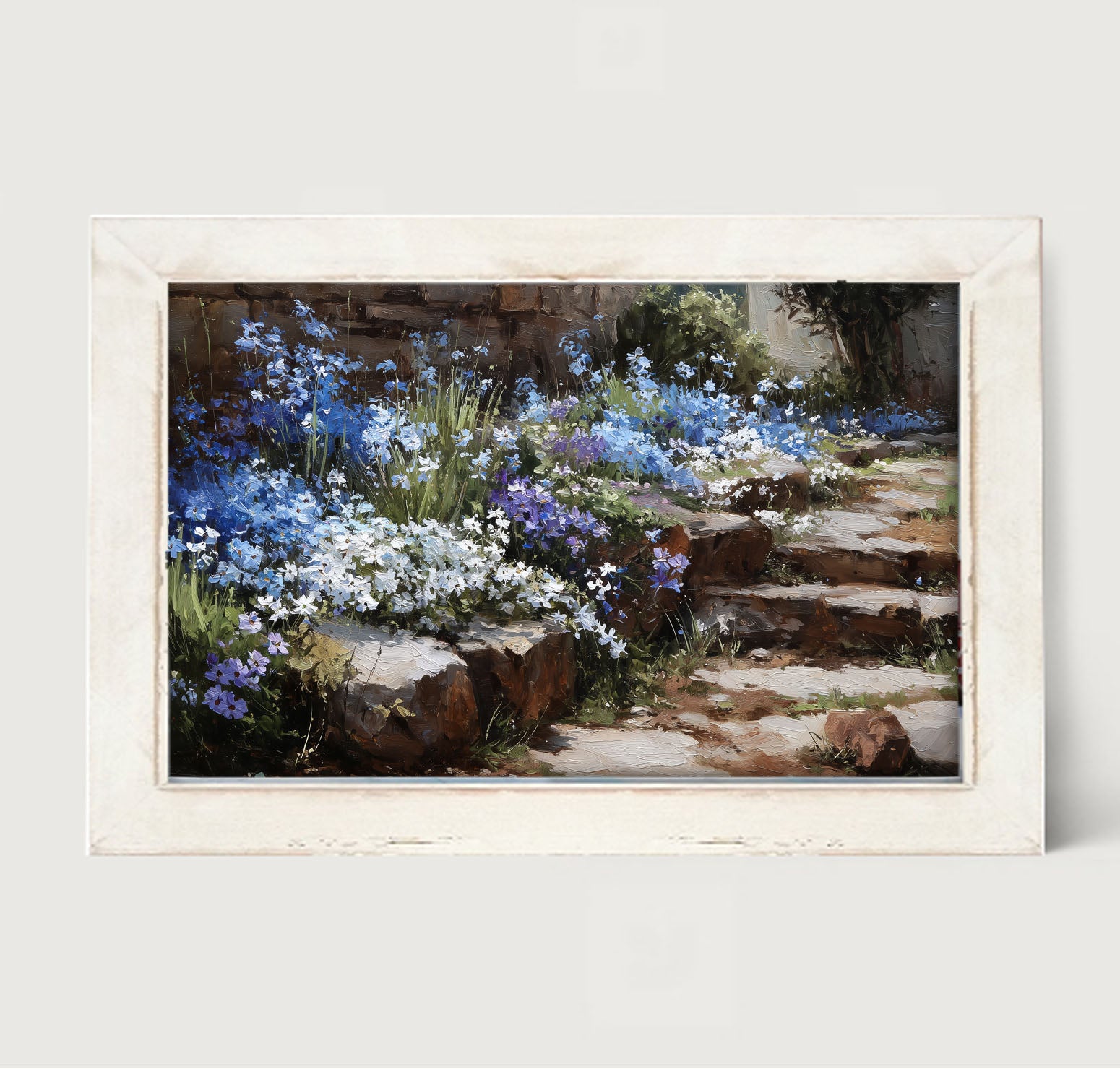 Blue Flowers along Pathway
