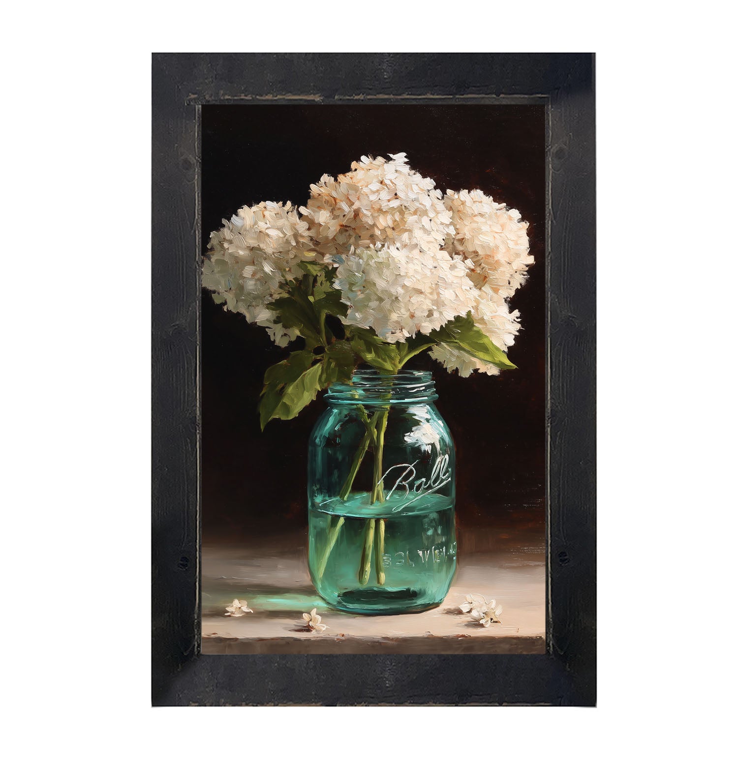 Mason Jar with White Hydrangeas - Framed Art