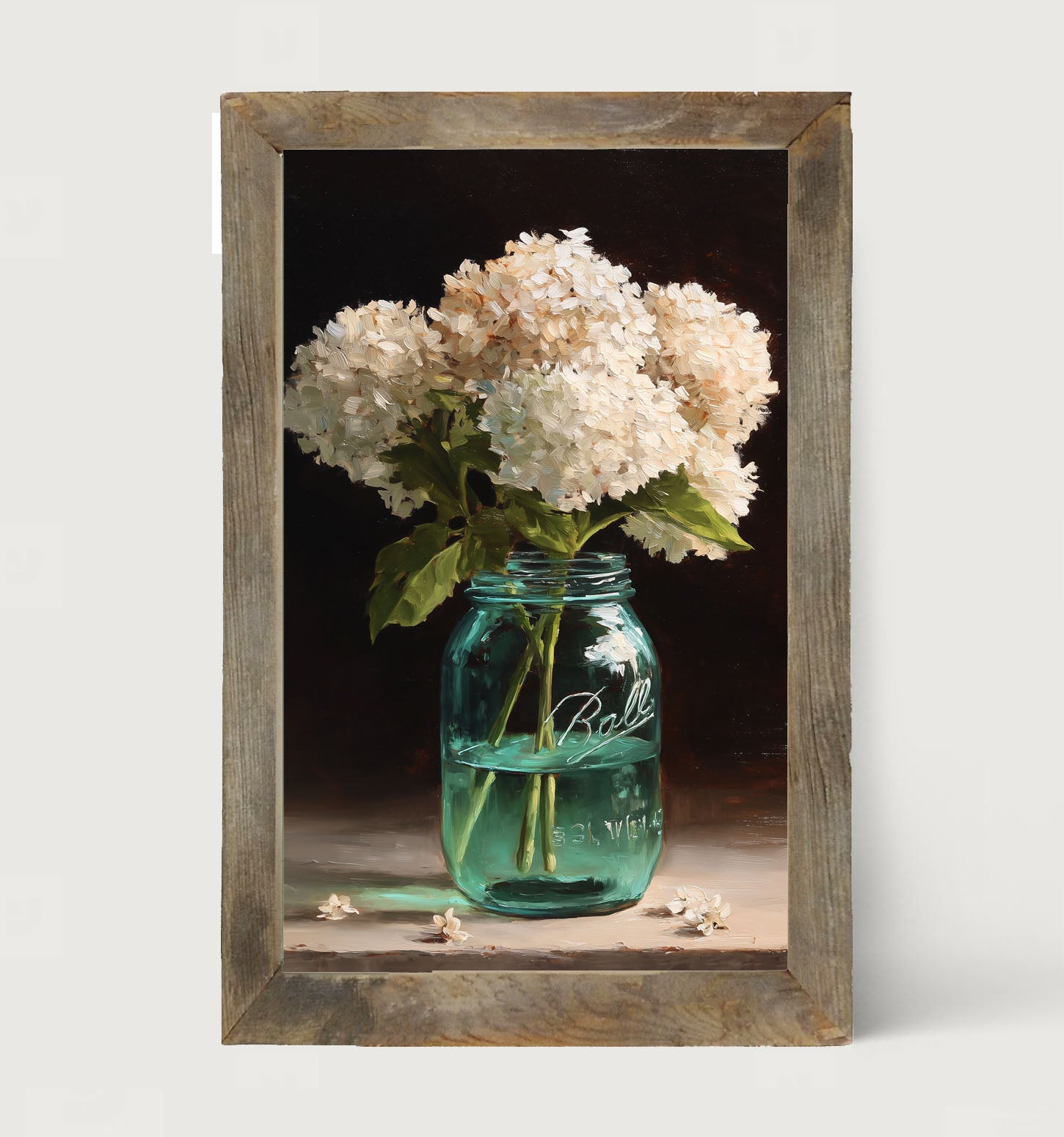 Mason Jar with White Hydrangeas - Framed Art
